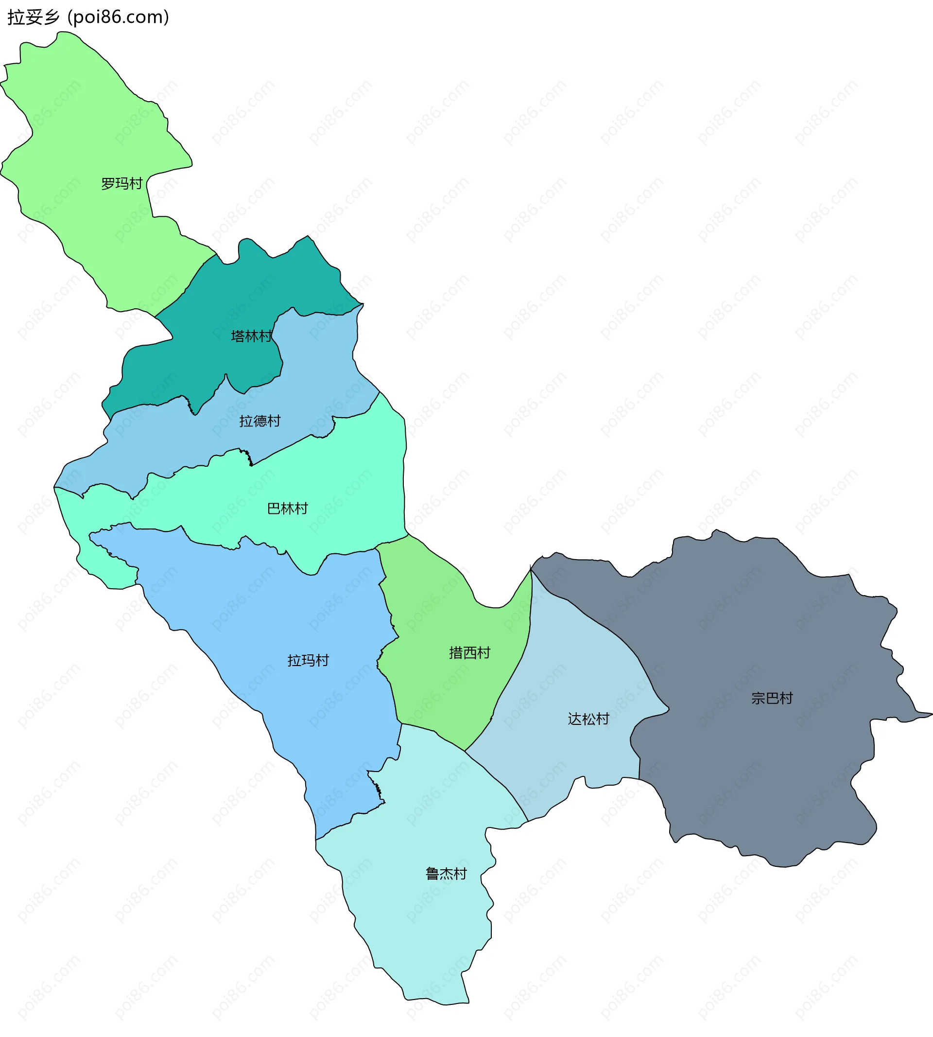 拉妥乡边界地图(五级行政区划)