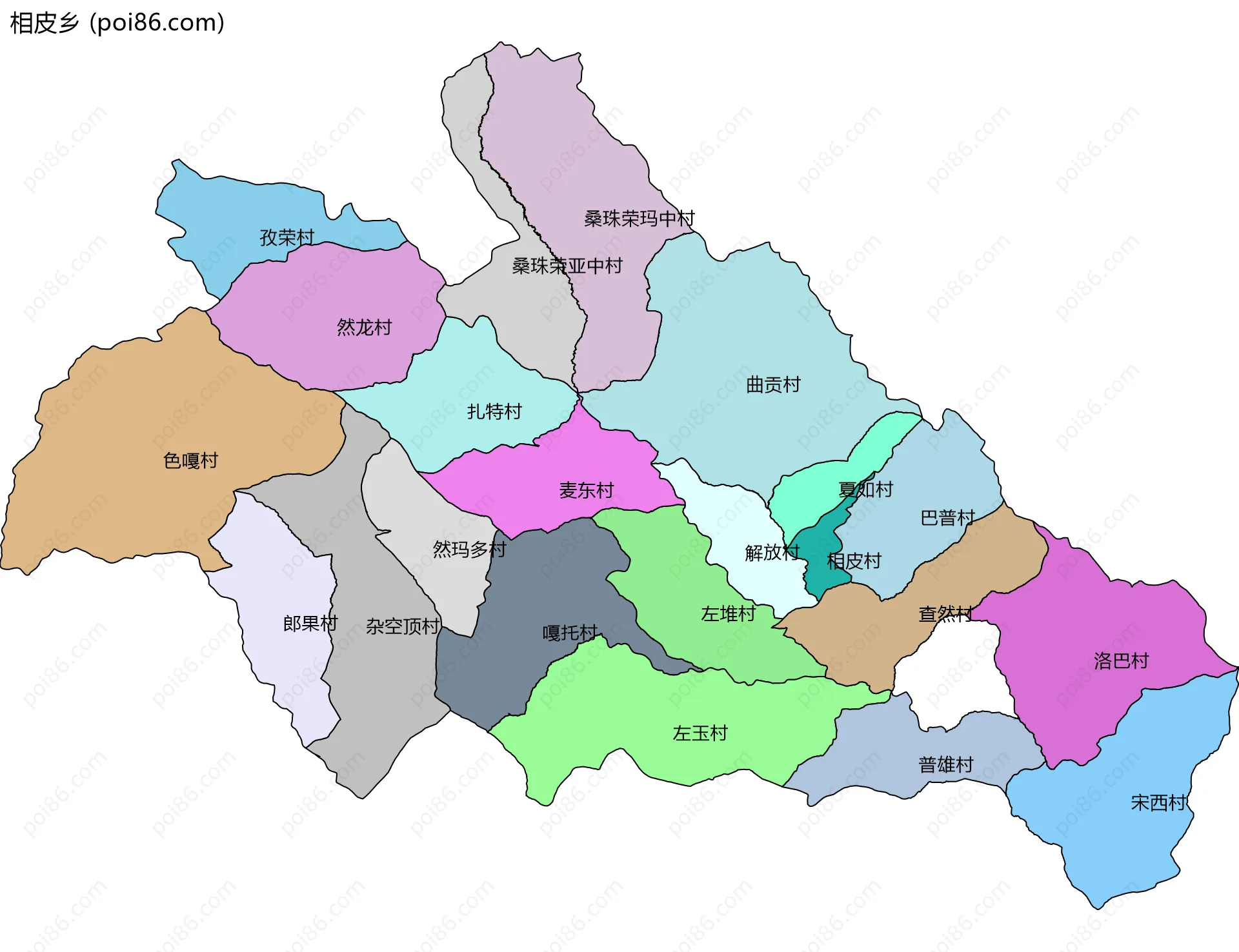 相皮乡边界地图(五级行政区划)