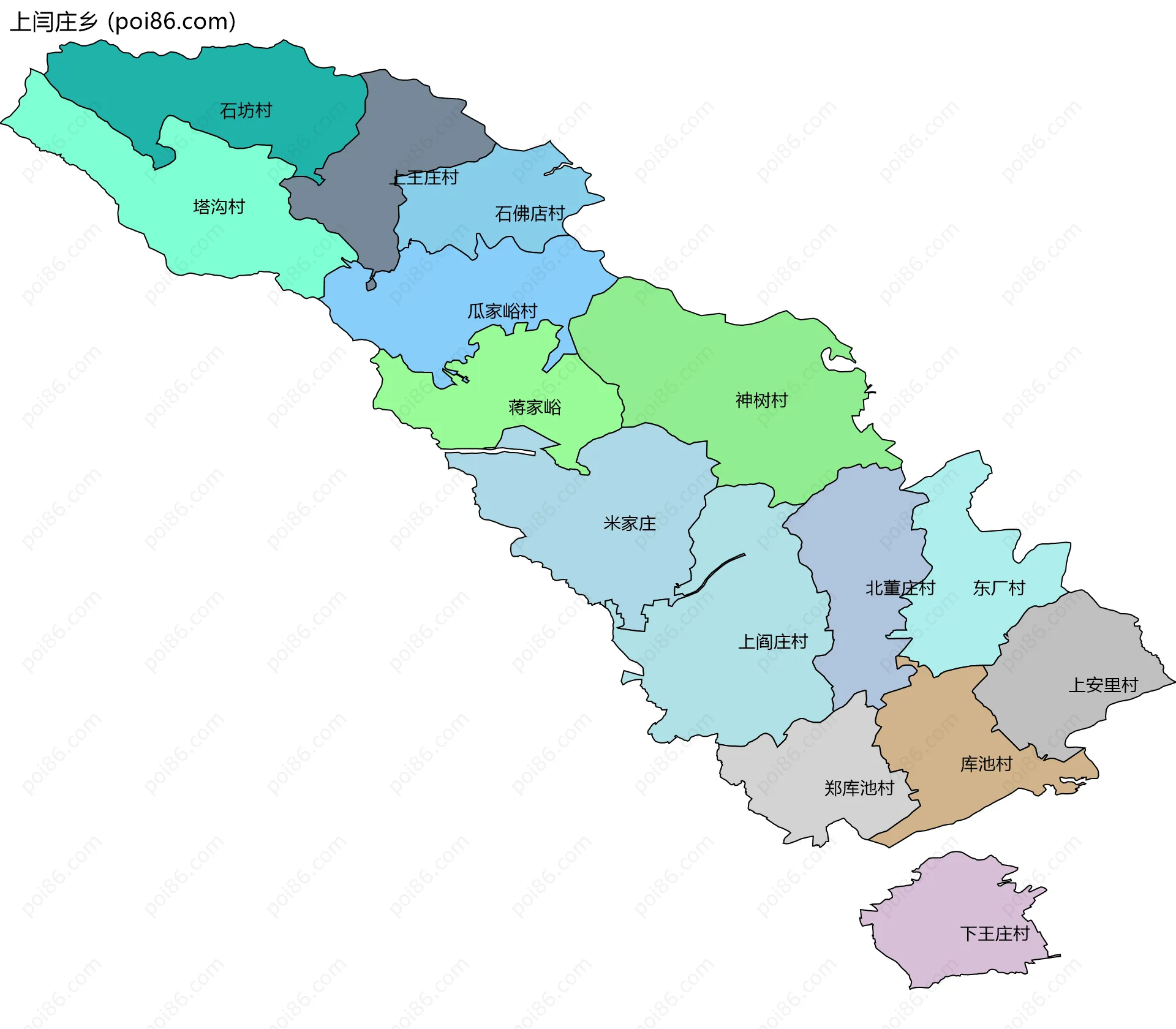 上闫庄乡边界地图(五级行政区划)
