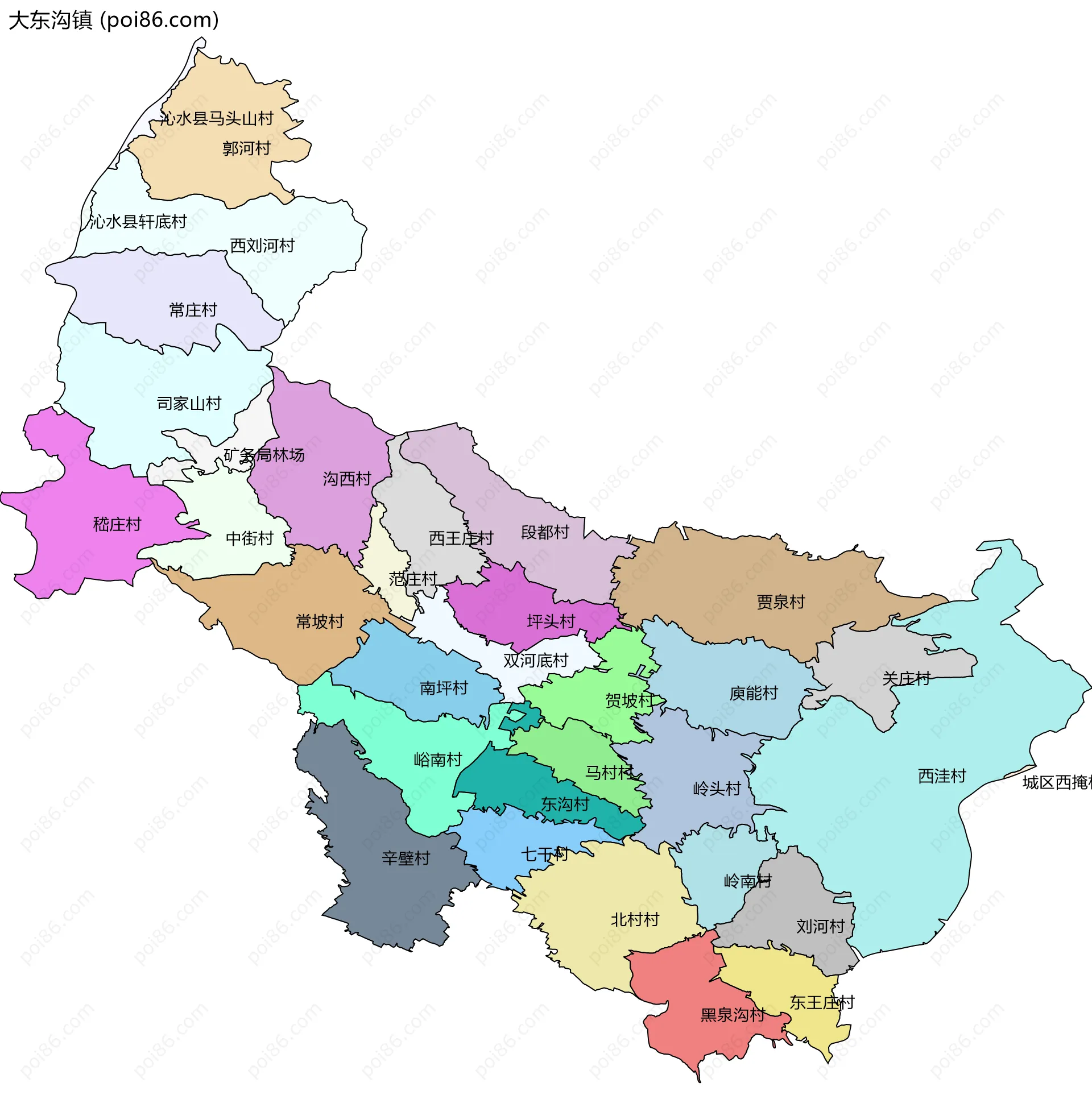 大东沟镇边界地图(五级行政区划)