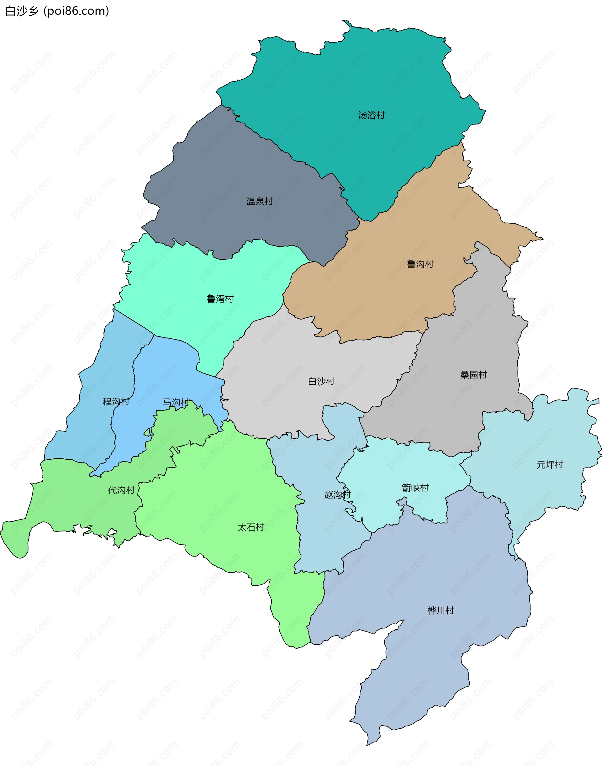 白沙乡边界地图(五级行政区划)