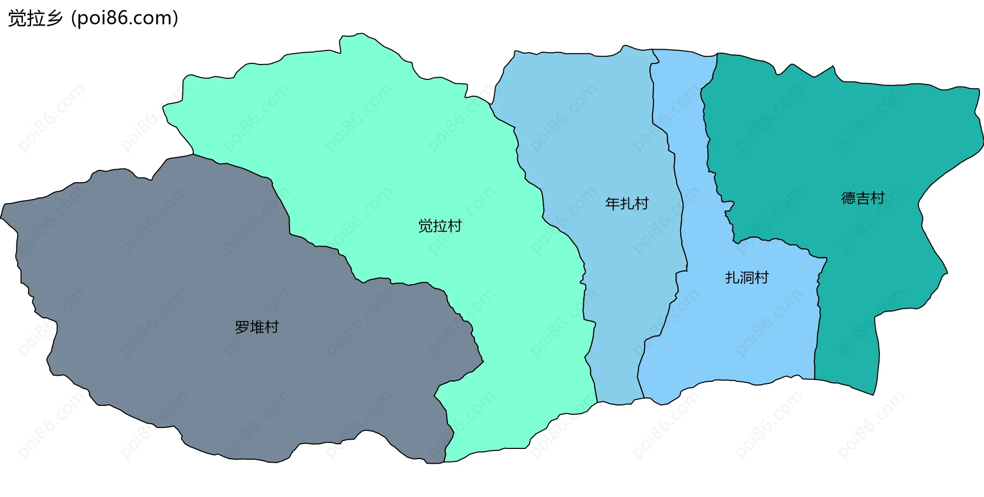 觉拉乡边界地图(五级行政区划)
