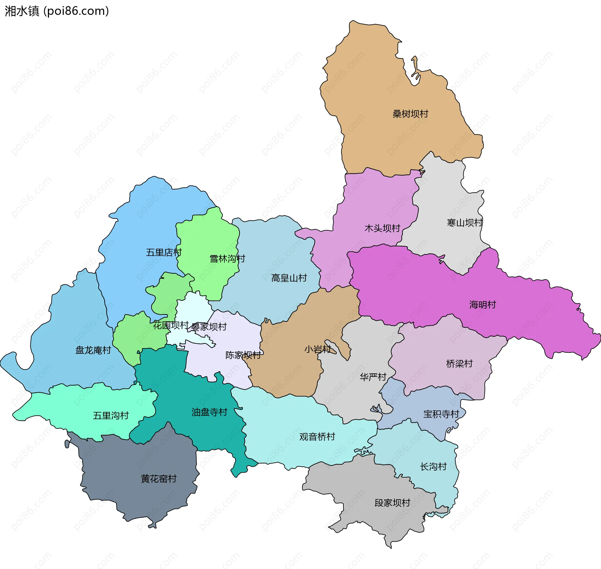 湘水镇边界地图(五级行政区划)