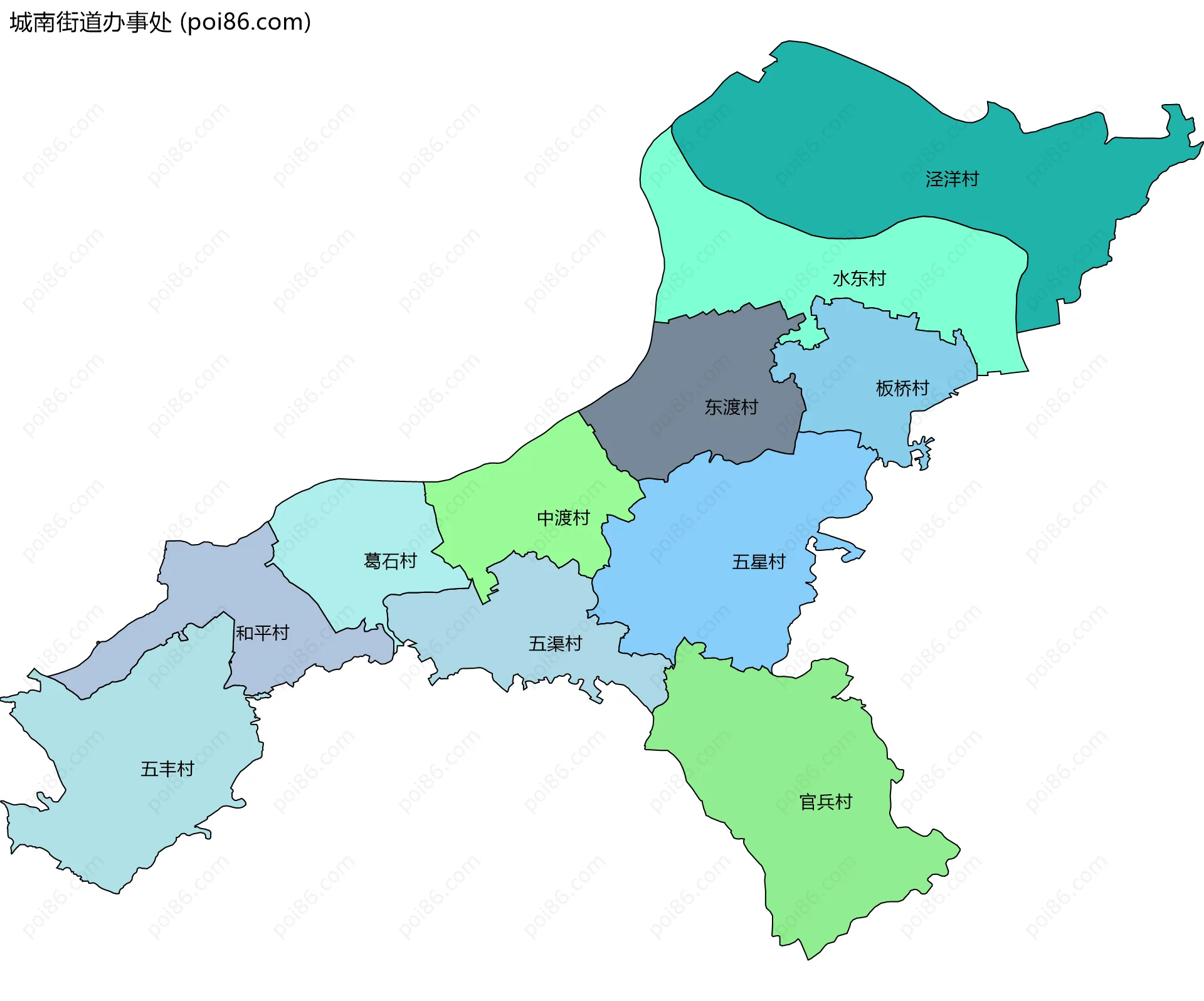 城南街道办事处边界地图(五级行政区划)