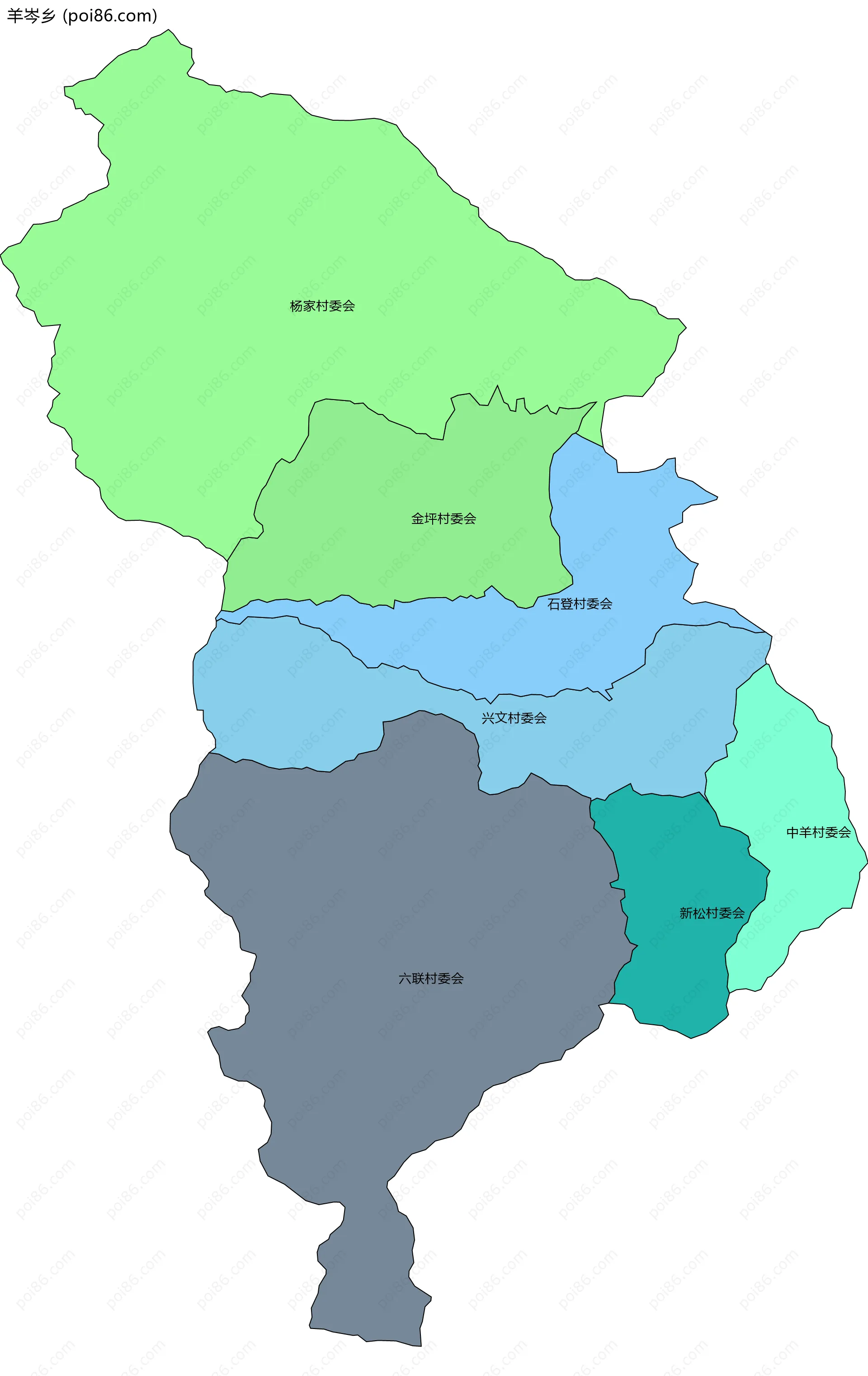 羊岑乡边界地图(五级行政区划)