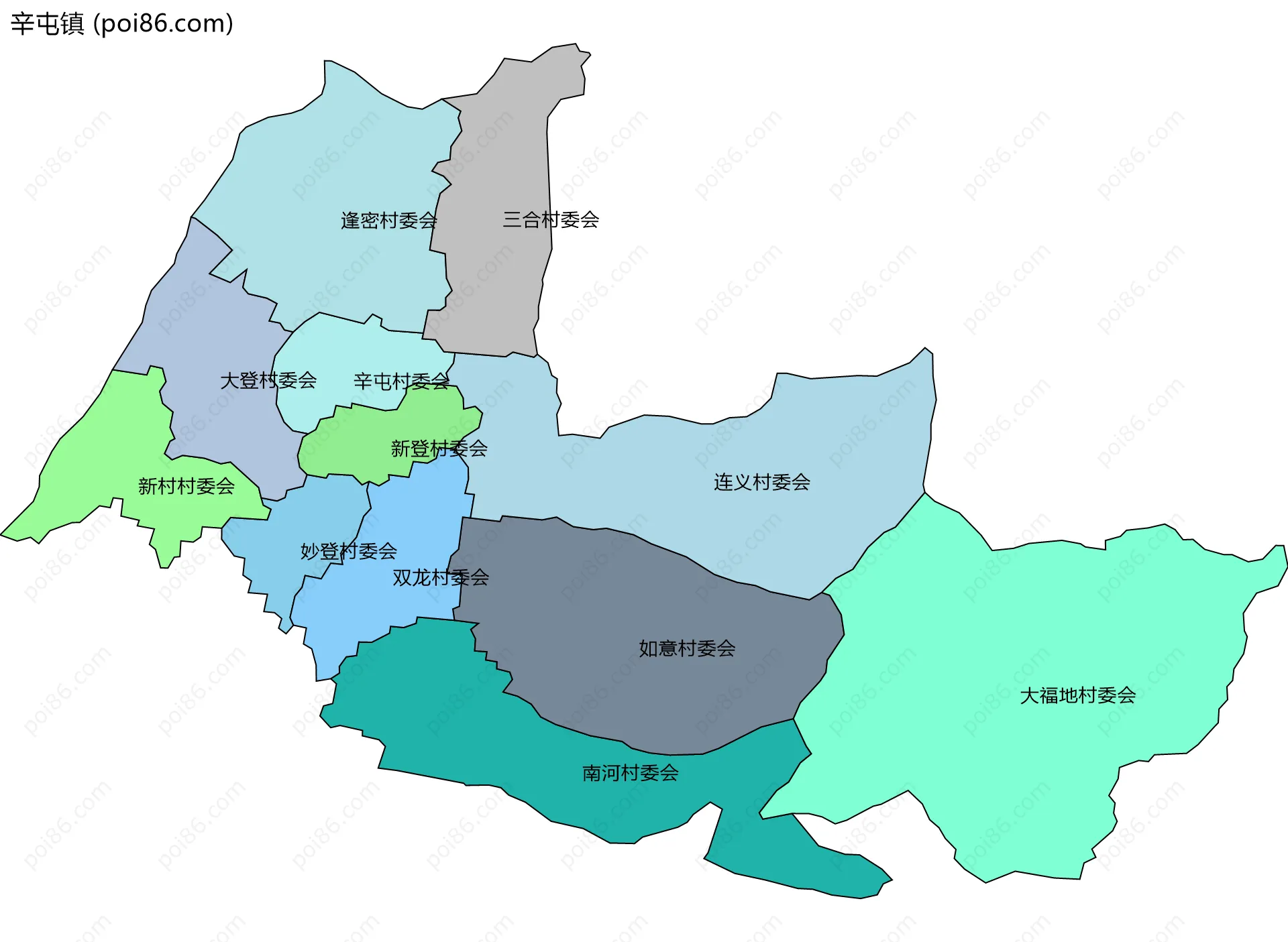 辛屯镇边界地图(五级行政区划)