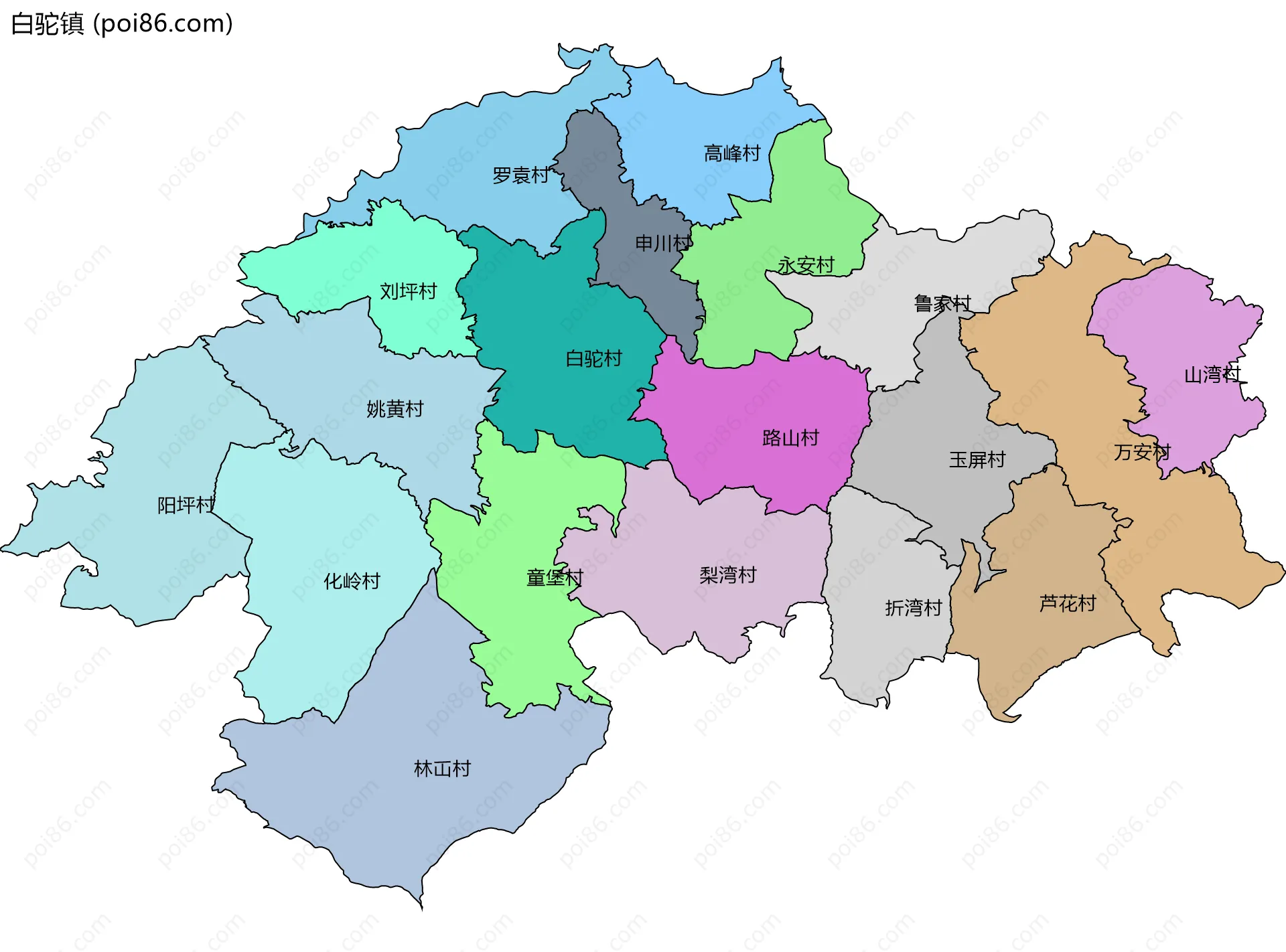 白驼镇边界地图(五级行政区划)
