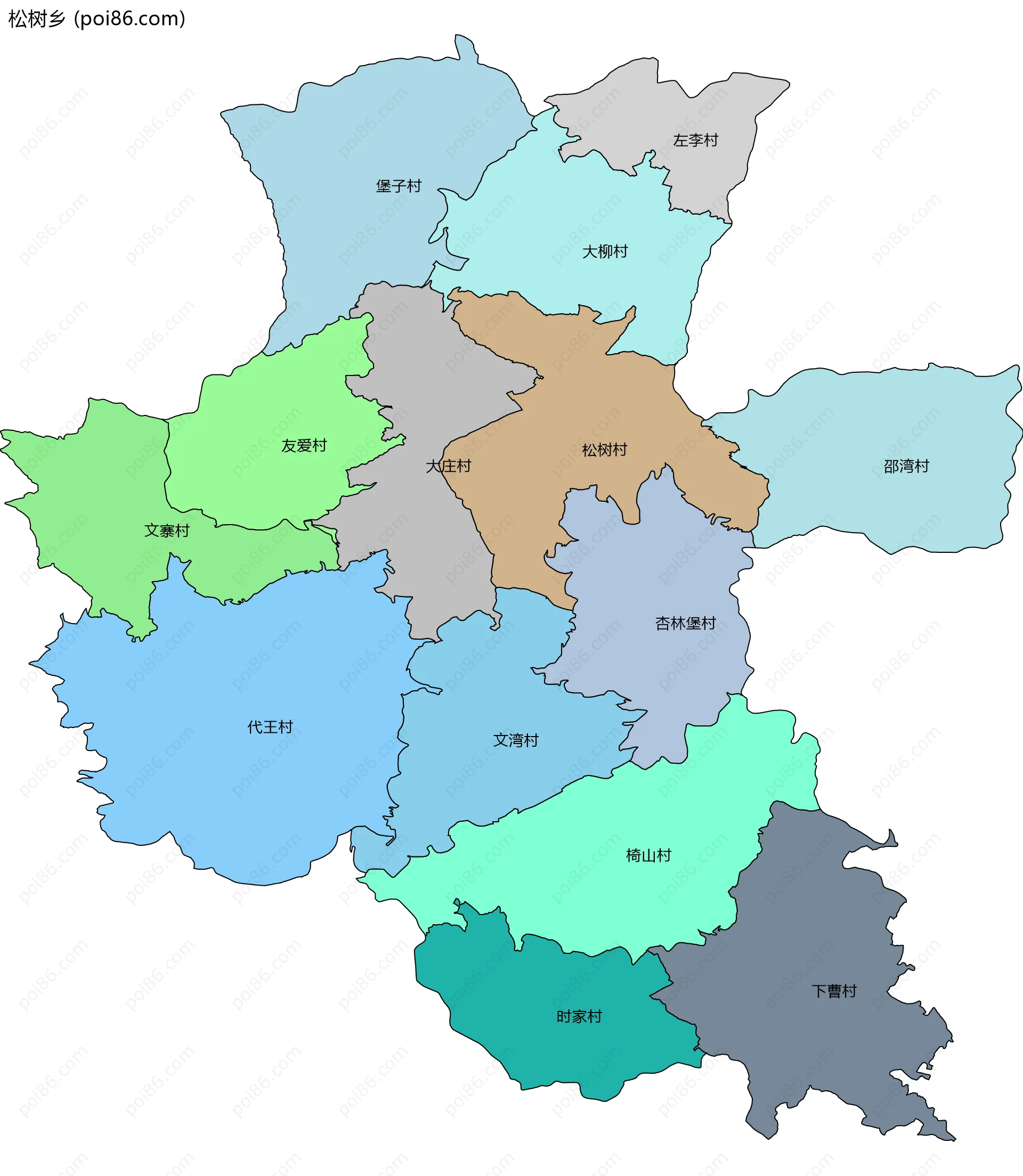 松树乡边界地图(五级行政区划)