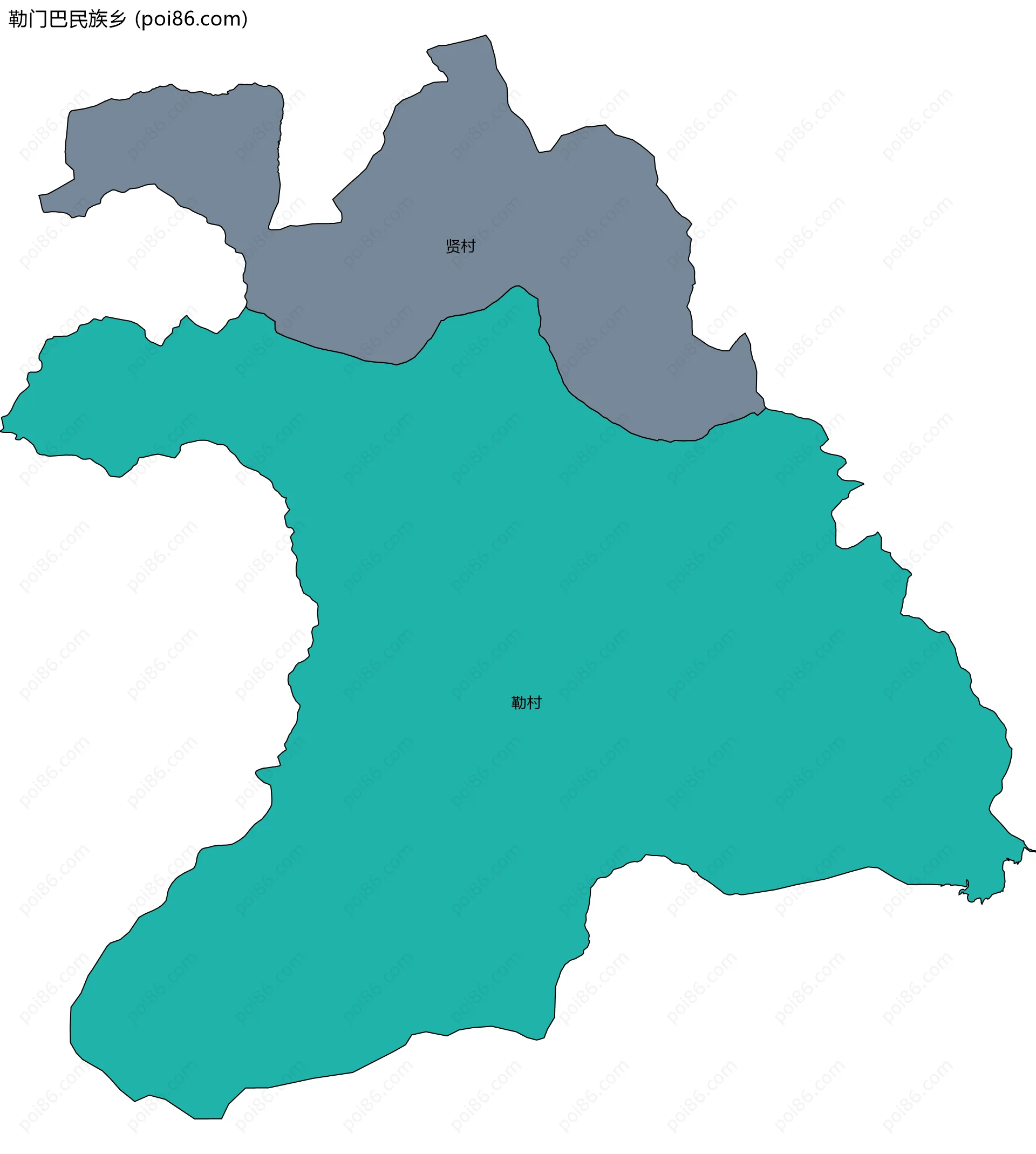勒门巴民族乡边界地图(五级行政区划)