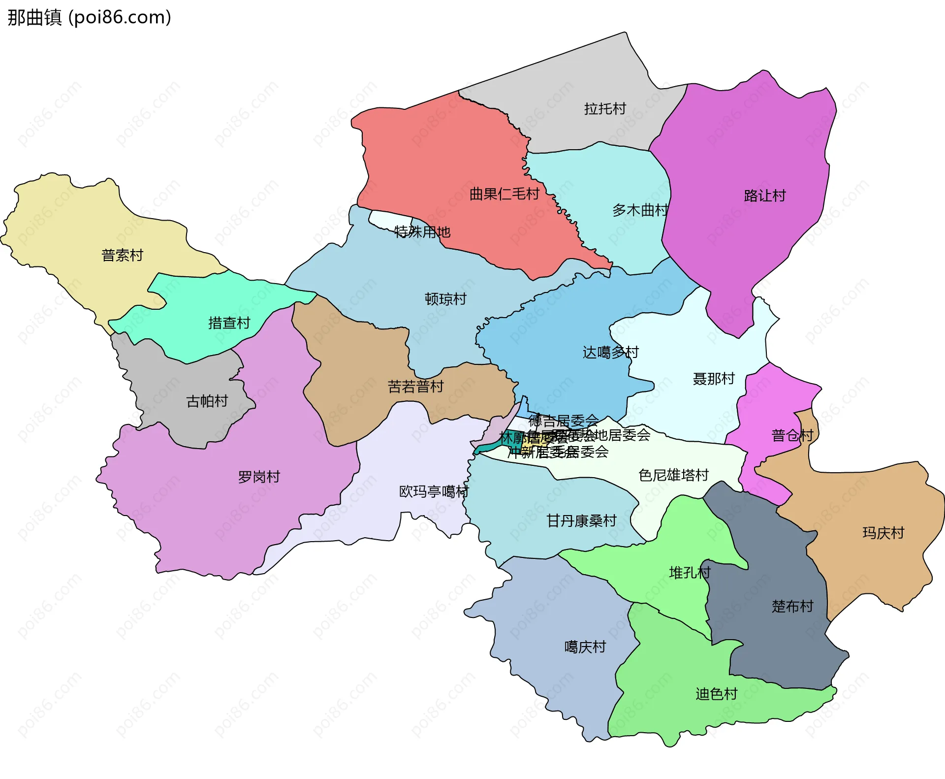 那曲镇边界地图(五级行政区划)