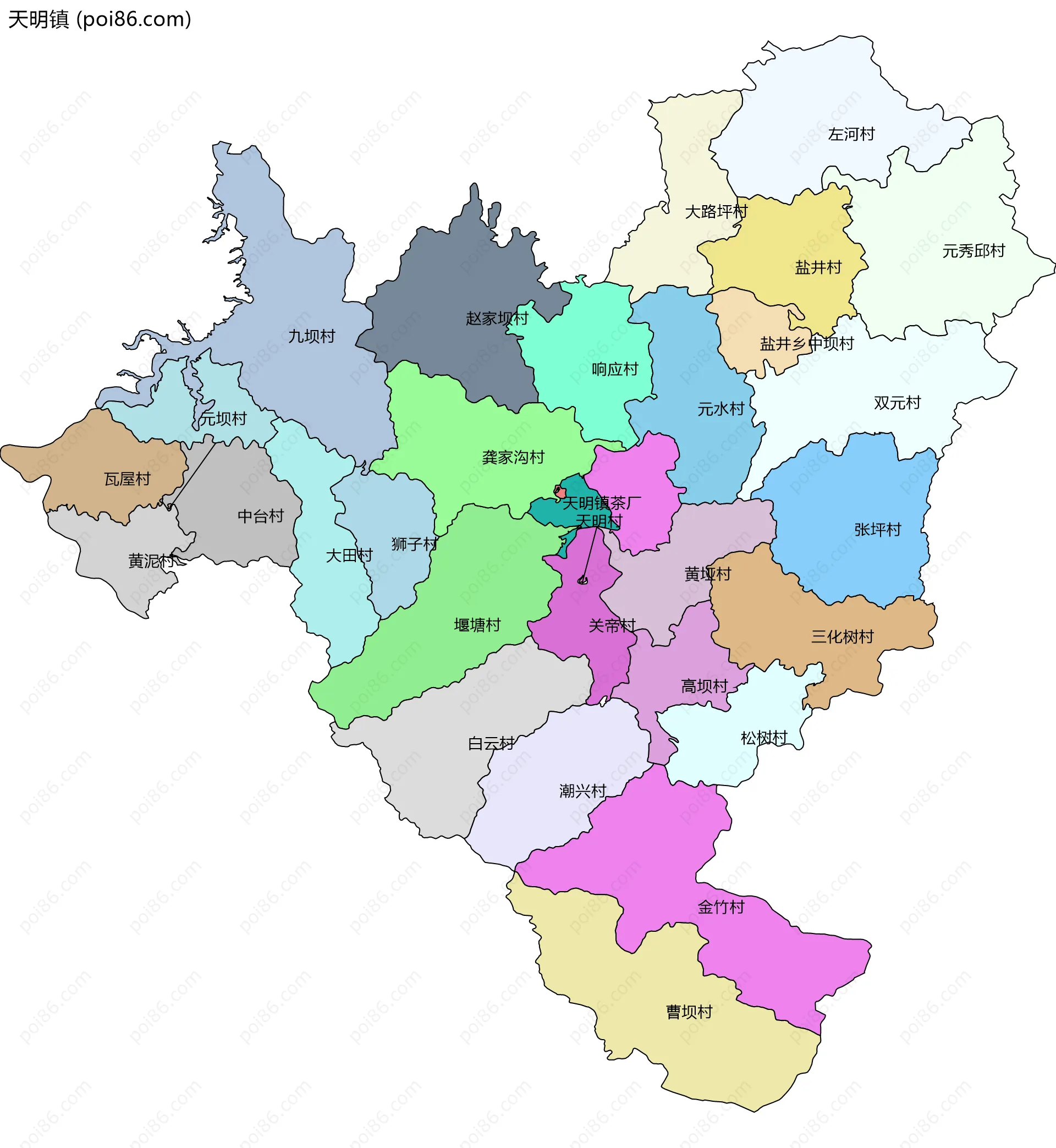 天明镇边界地图(五级行政区划)