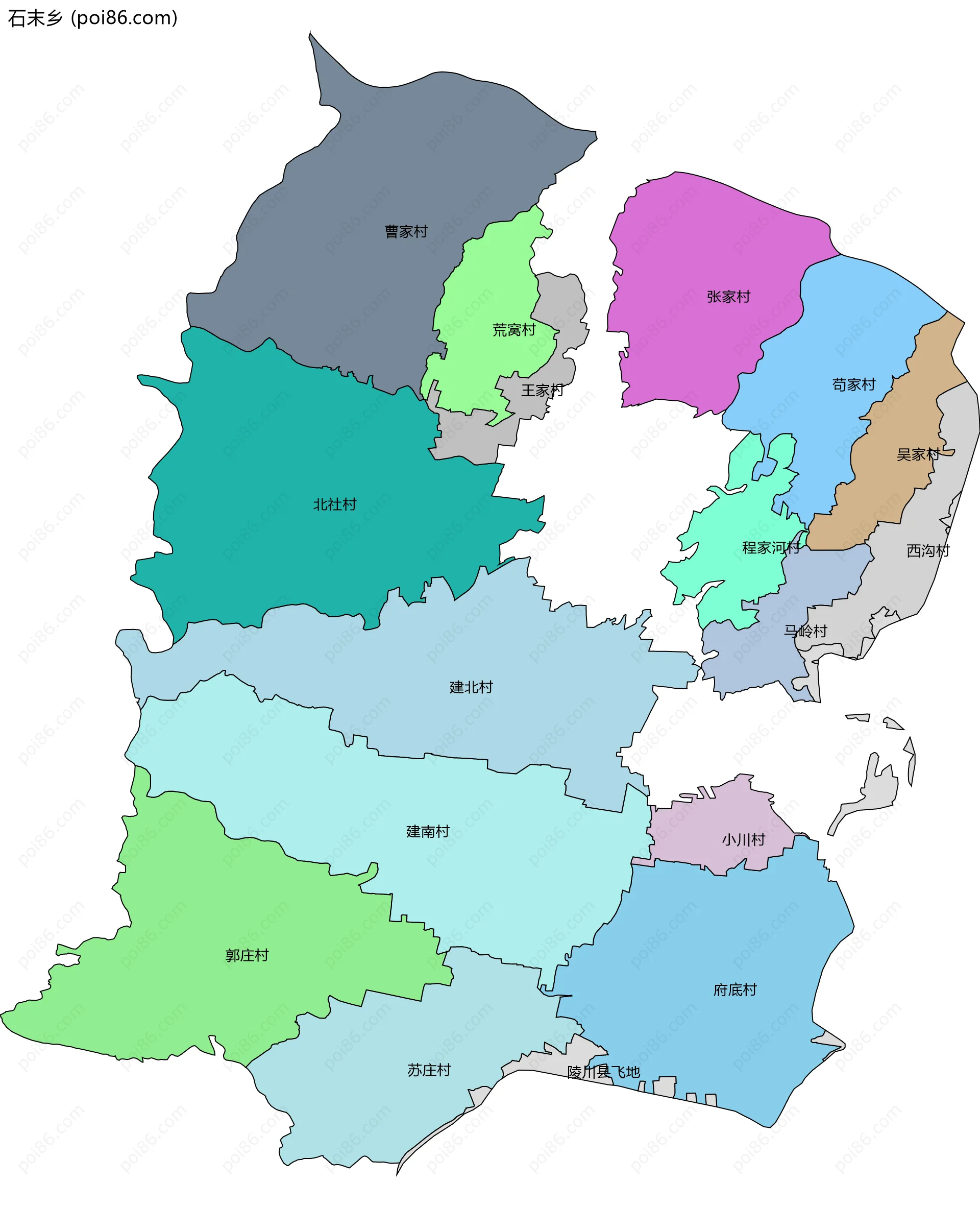 石末乡边界地图(五级行政区划)