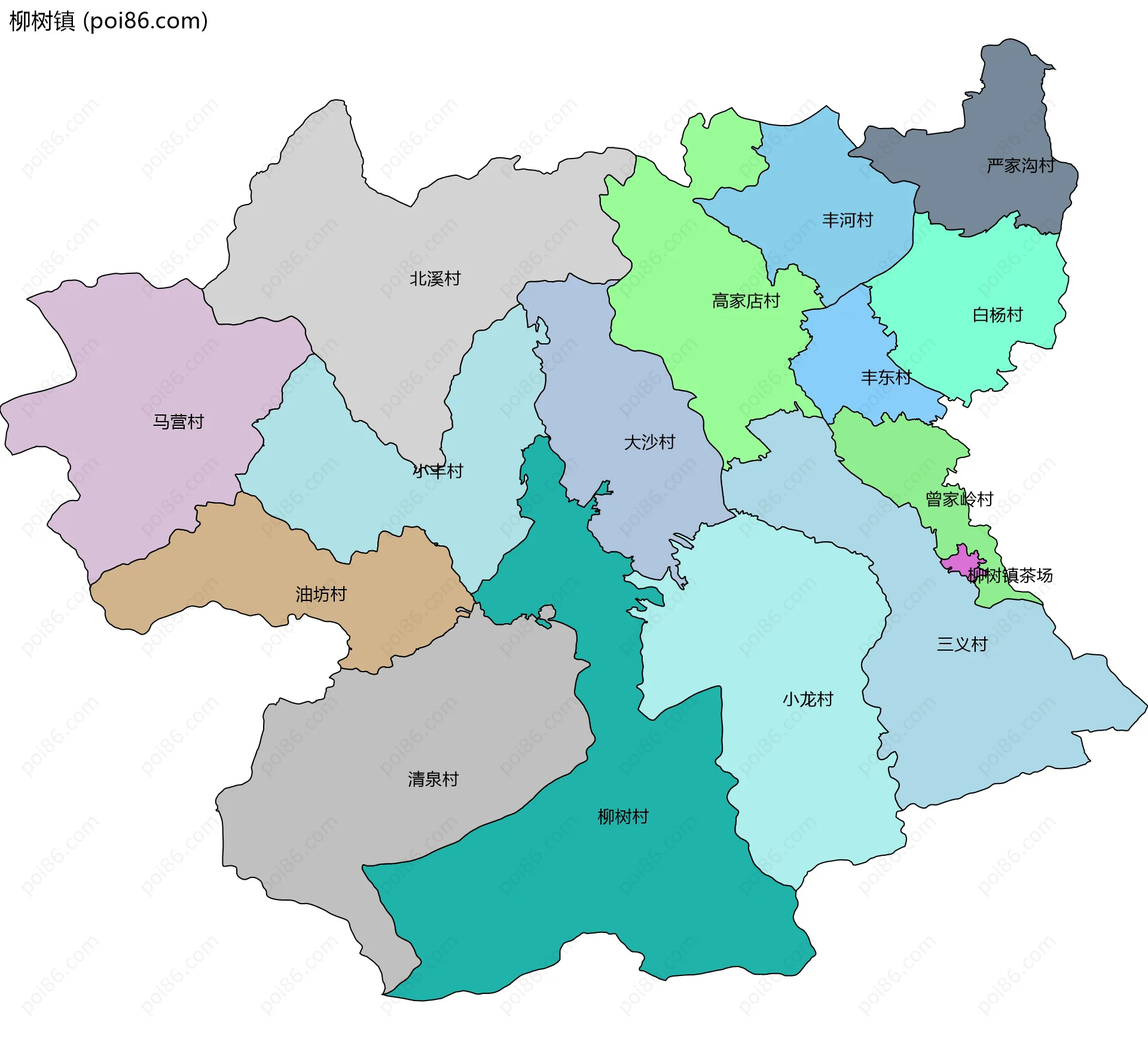 柳树镇边界地图(五级行政区划)