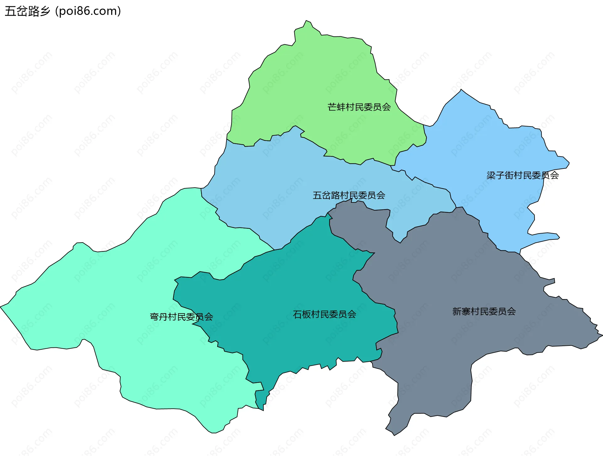五岔路乡边界地图(五级行政区划)