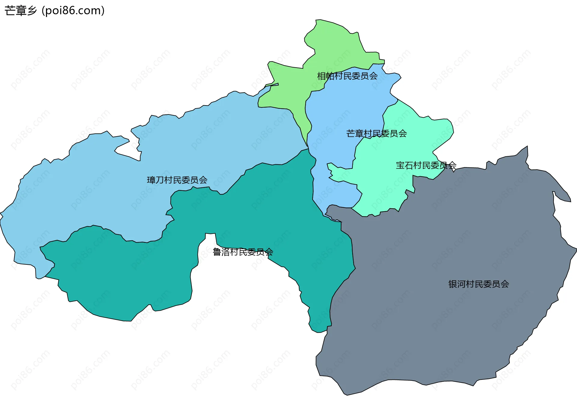 芒章乡边界地图(五级行政区划)