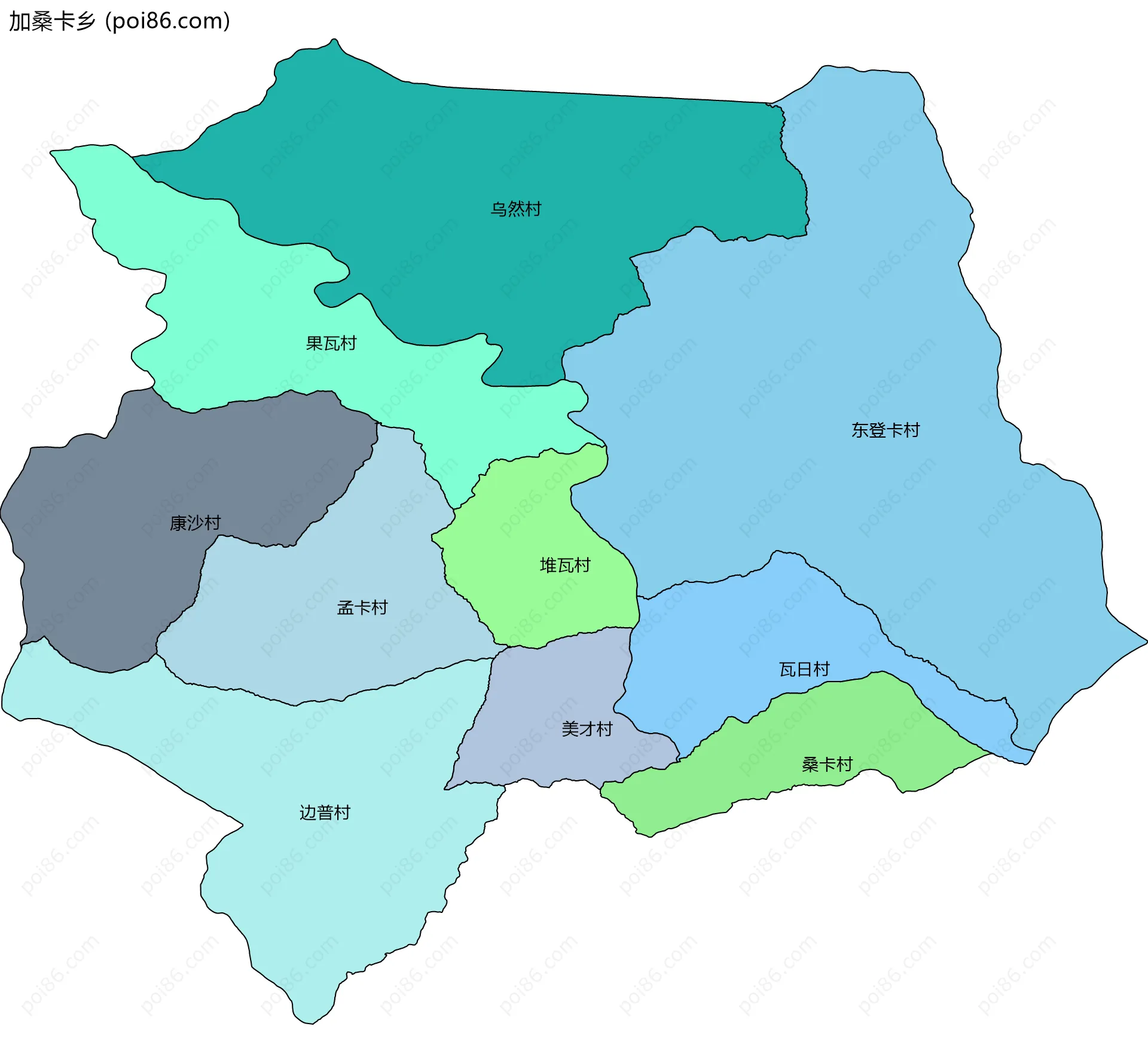 加桑卡乡边界地图(五级行政区划)