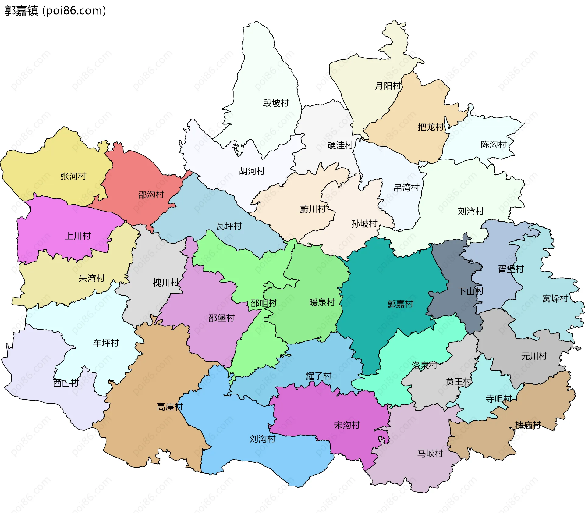 郭嘉镇边界地图(五级行政区划)