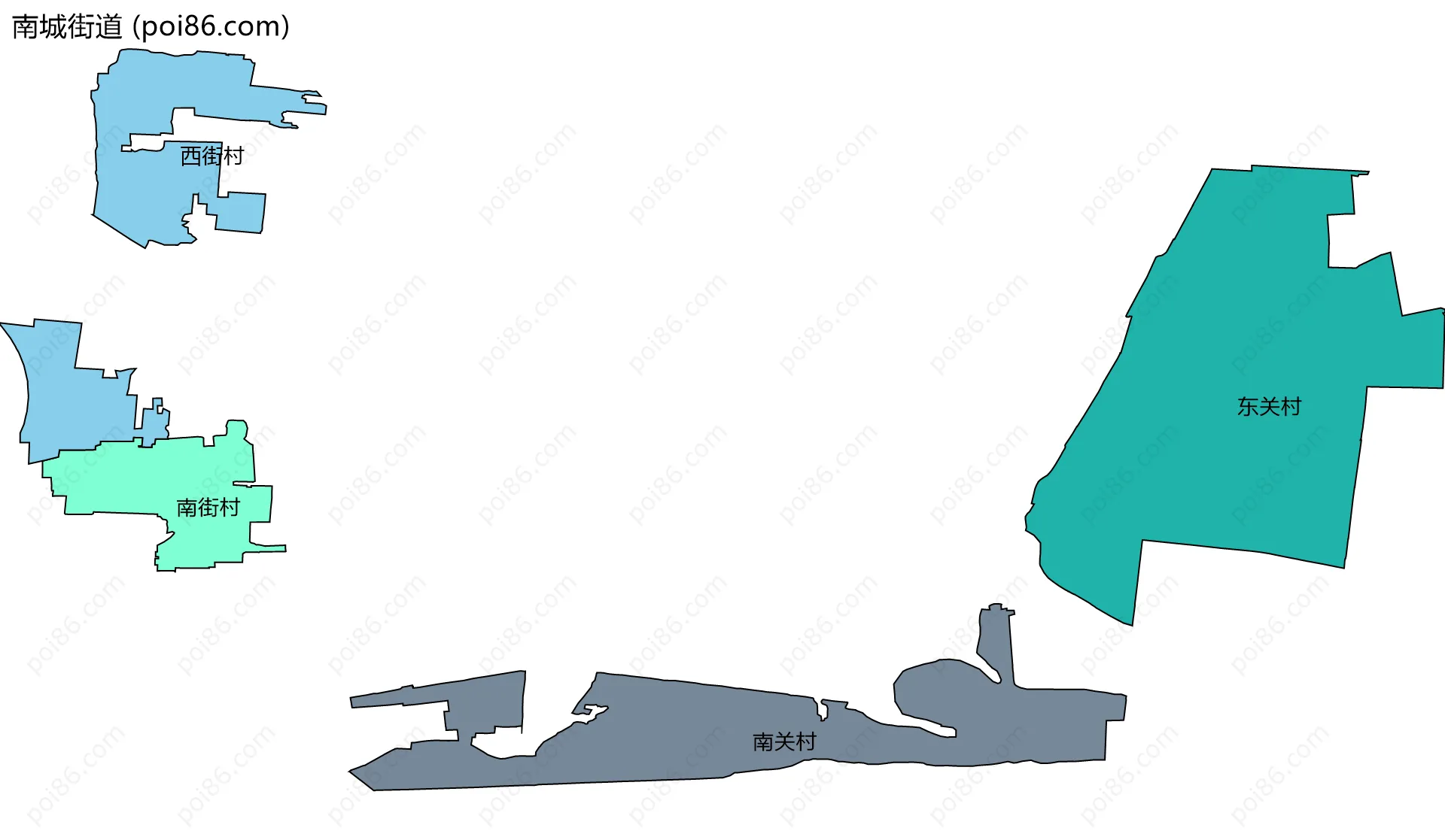 南城街道边界地图(五级行政区划)