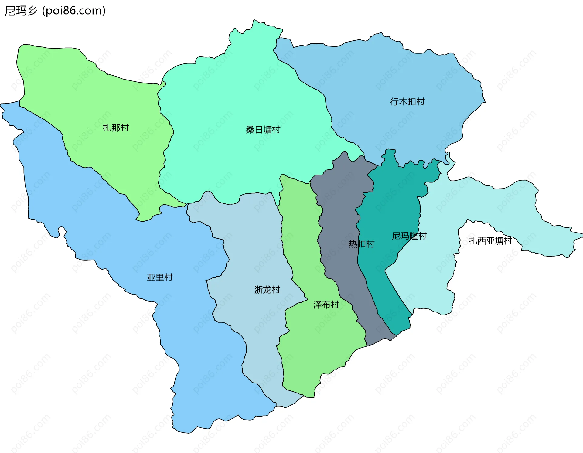 尼玛乡边界地图(五级行政区划)