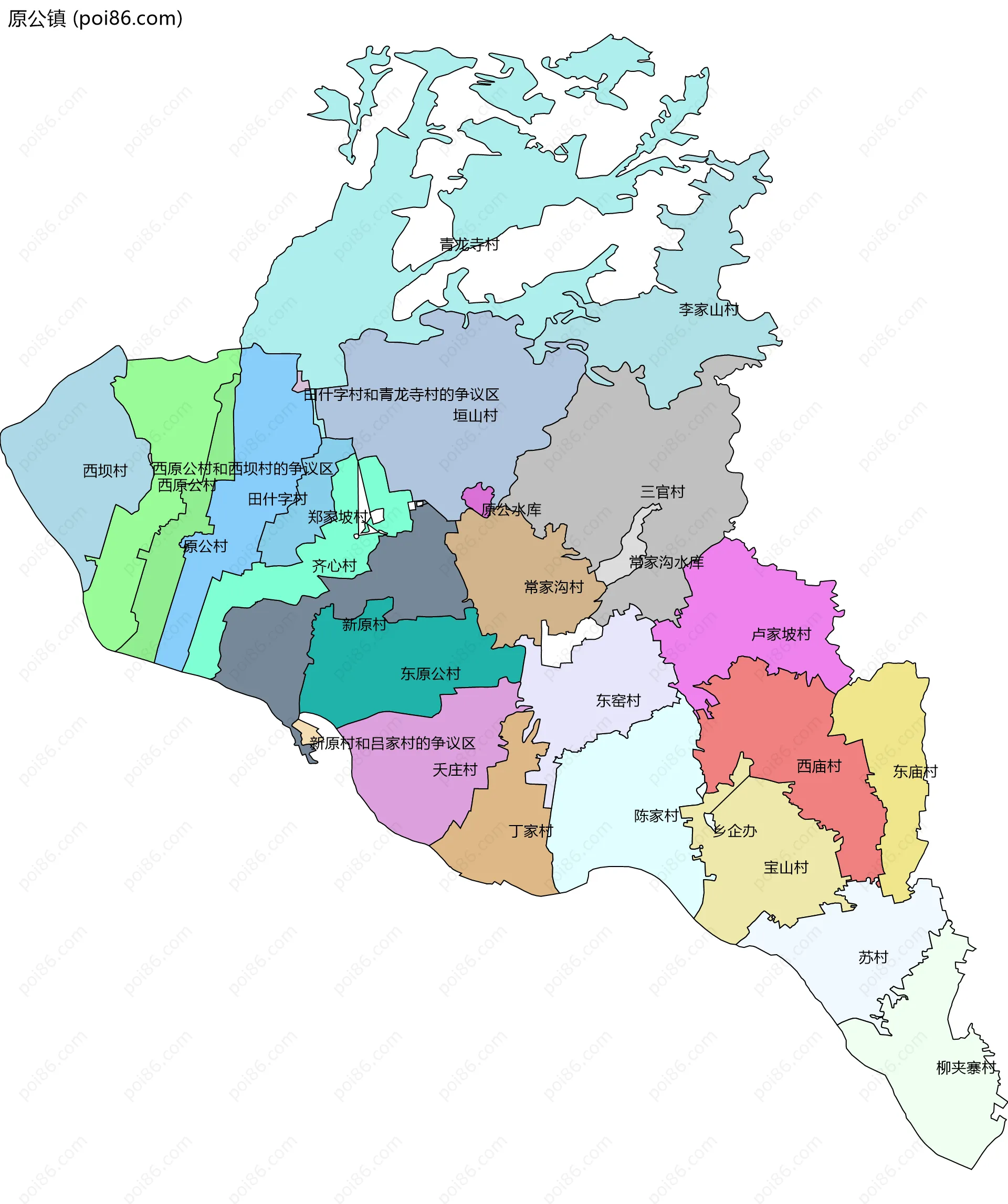 原公镇边界地图(五级行政区划)