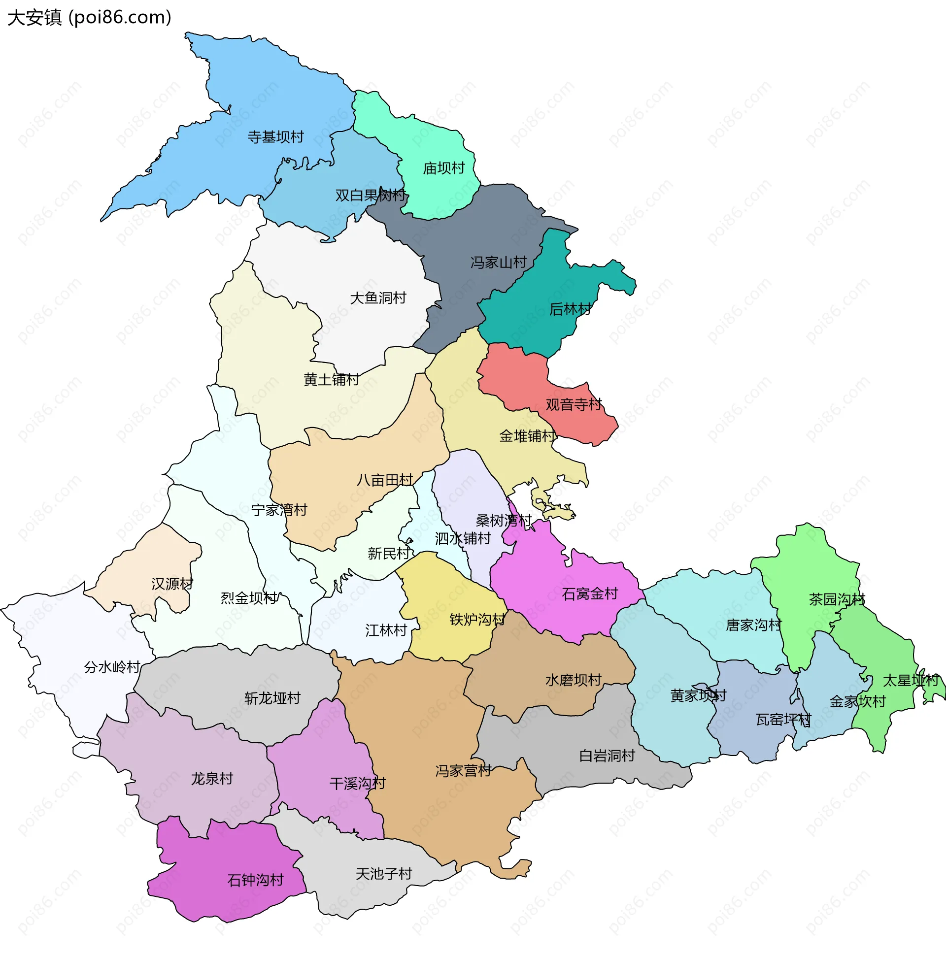大安镇边界地图(五级行政区划)