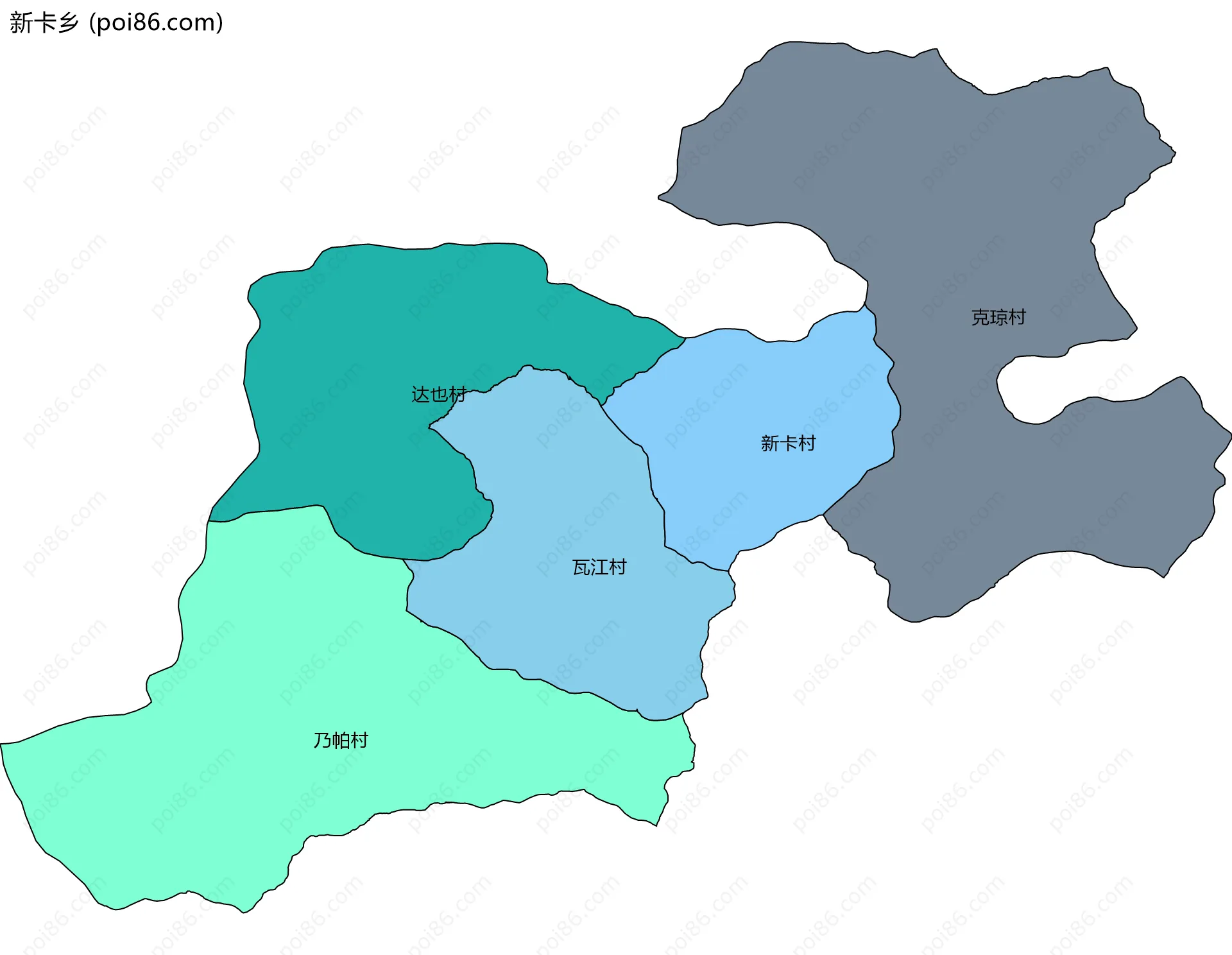 新卡乡边界地图(五级行政区划)