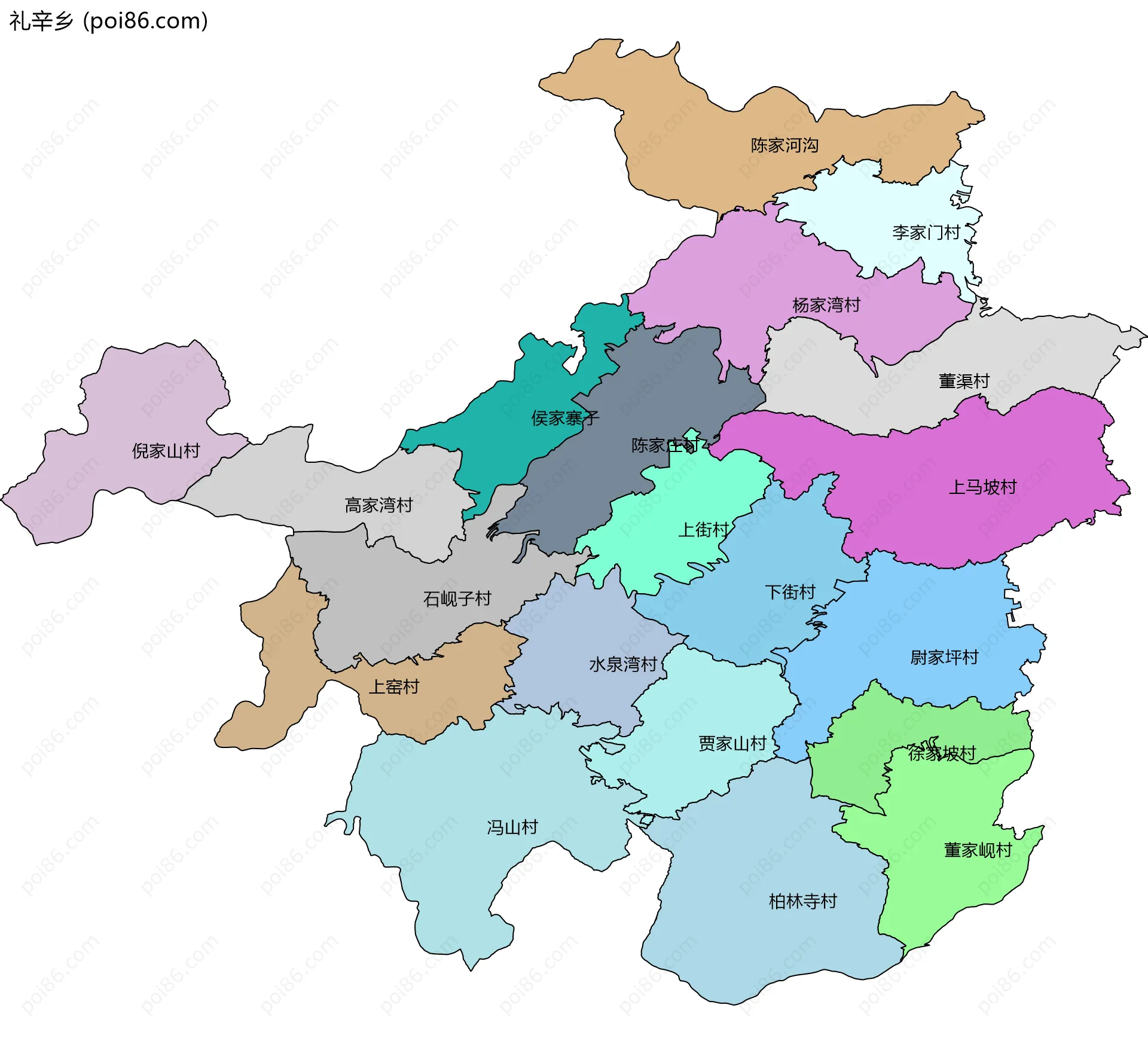礼辛乡边界地图(五级行政区划)