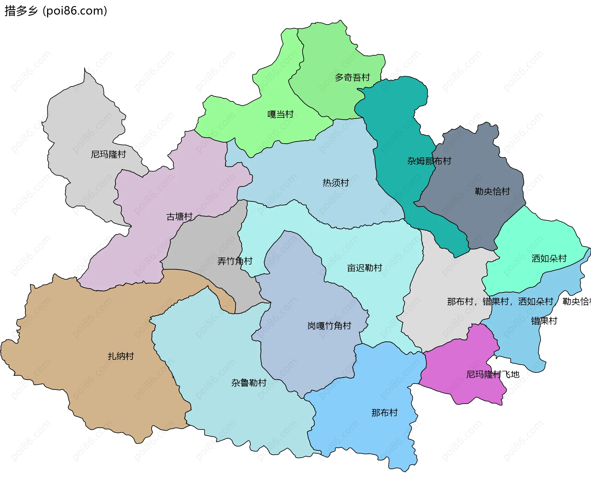 措多乡边界地图(五级行政区划)