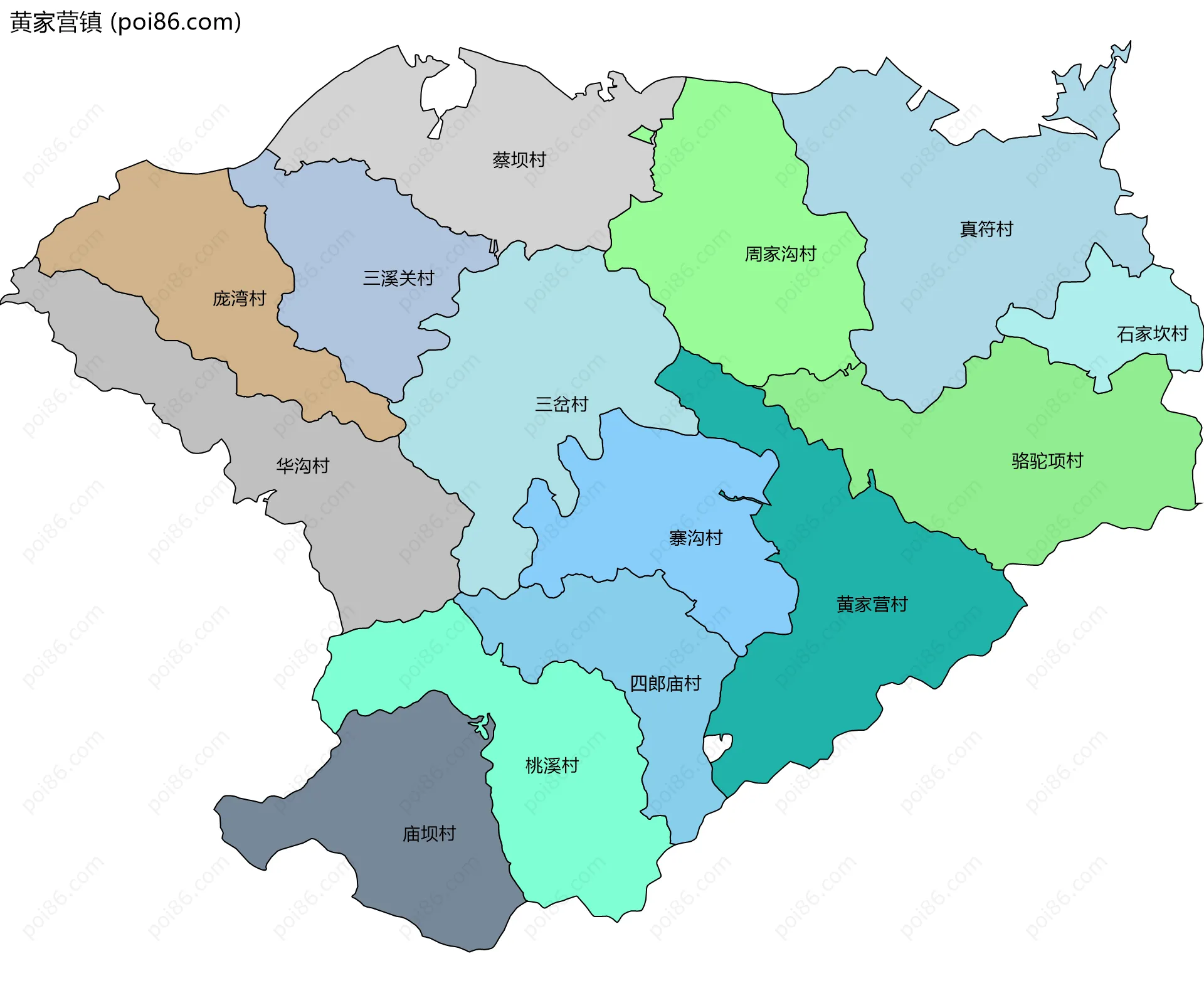 黄家营镇边界地图(五级行政区划)