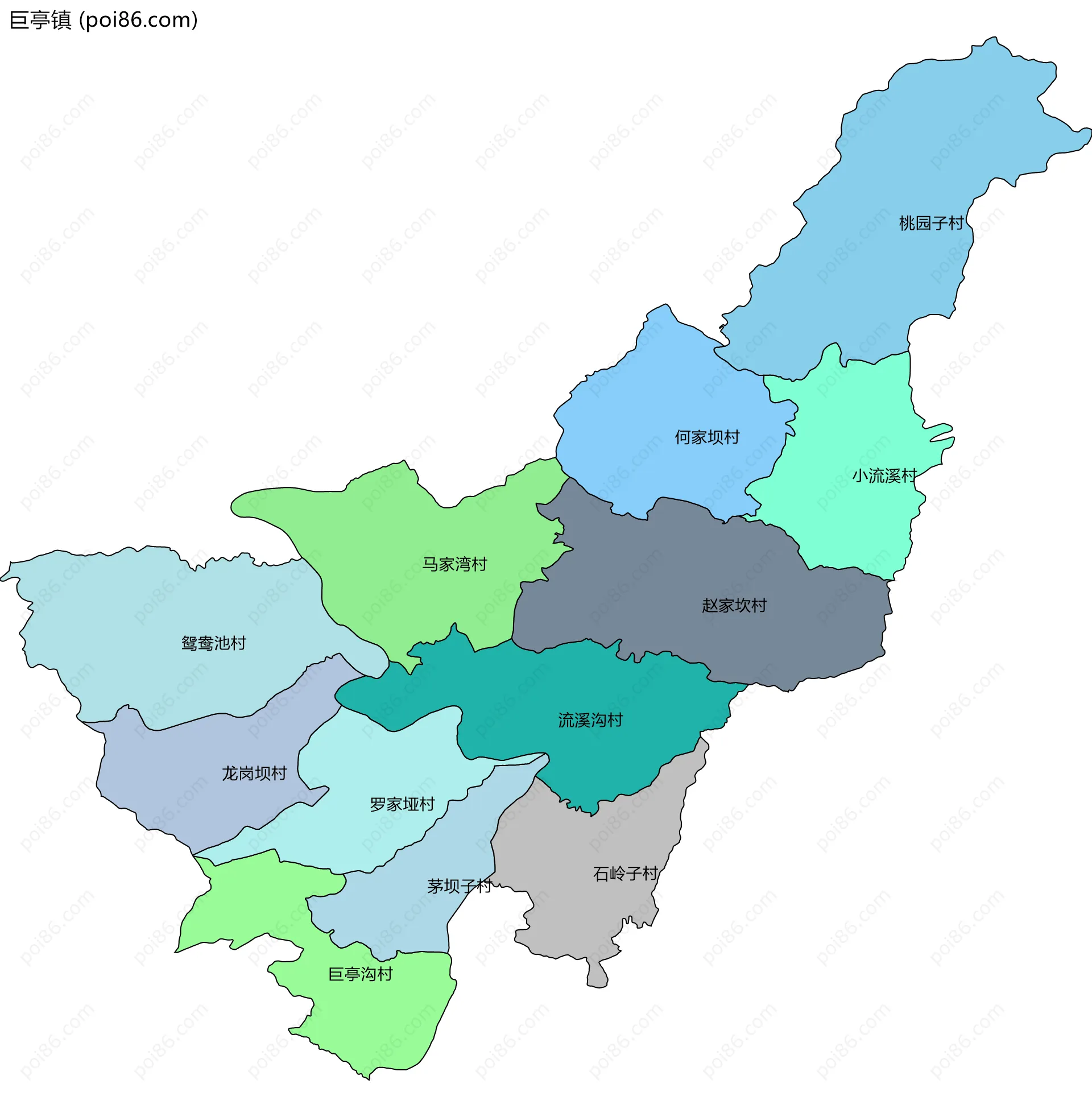 巨亭镇边界地图(五级行政区划)