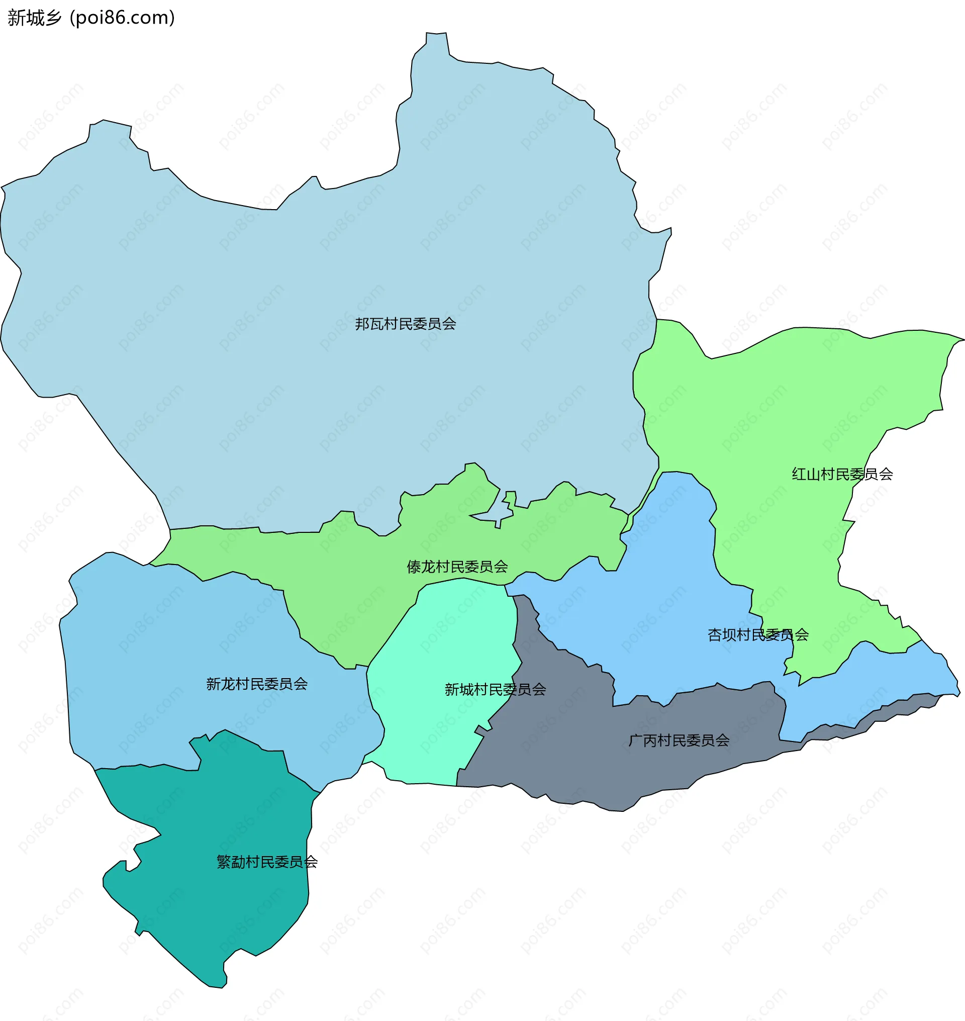 新城乡边界地图(五级行政区划)