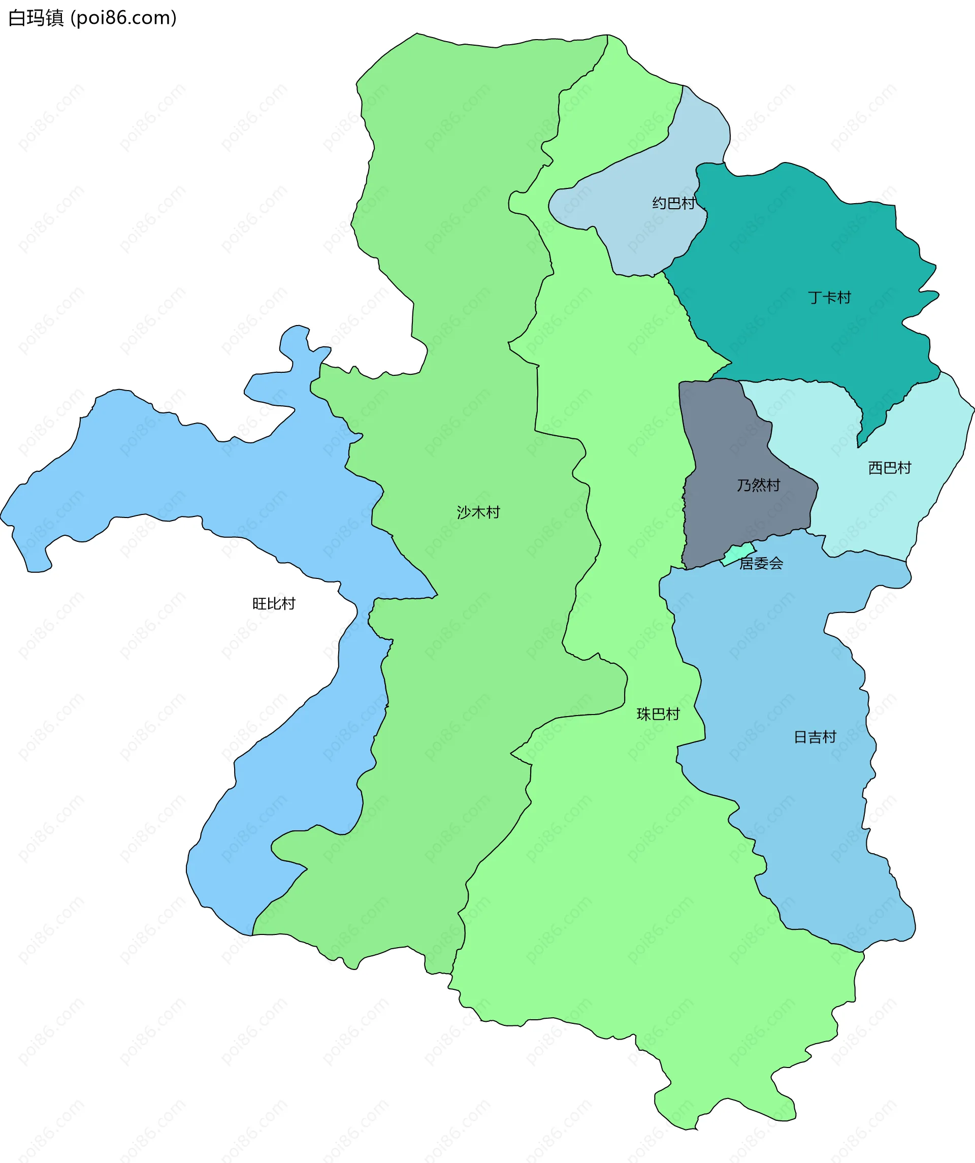 白玛镇边界地图(五级行政区划)