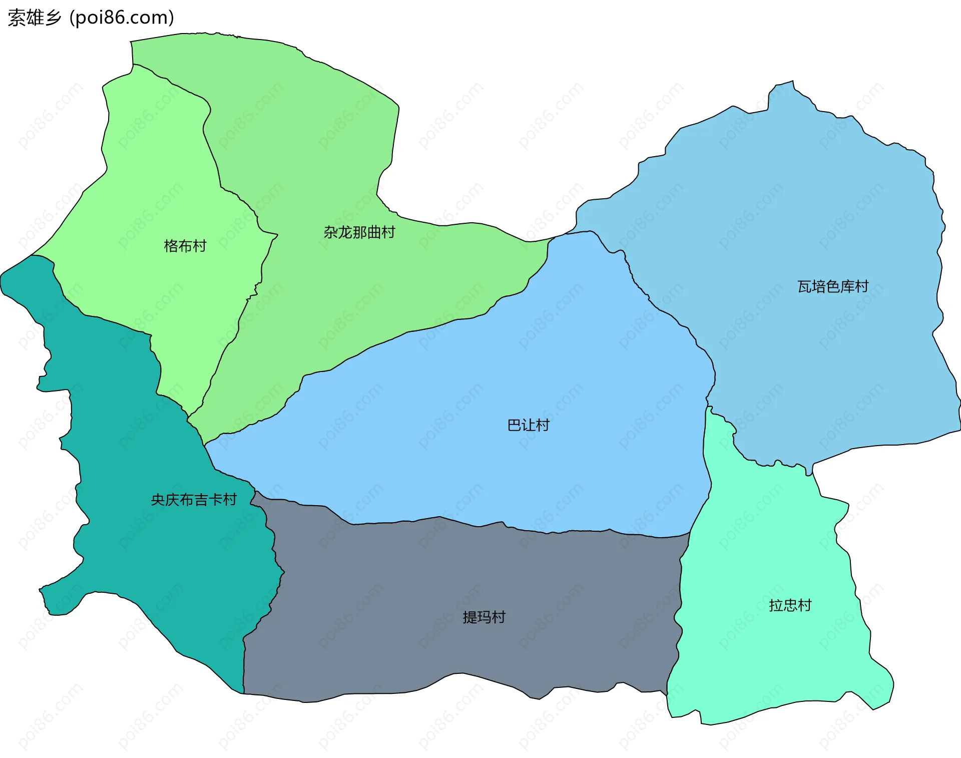 索雄乡边界地图(五级行政区划)