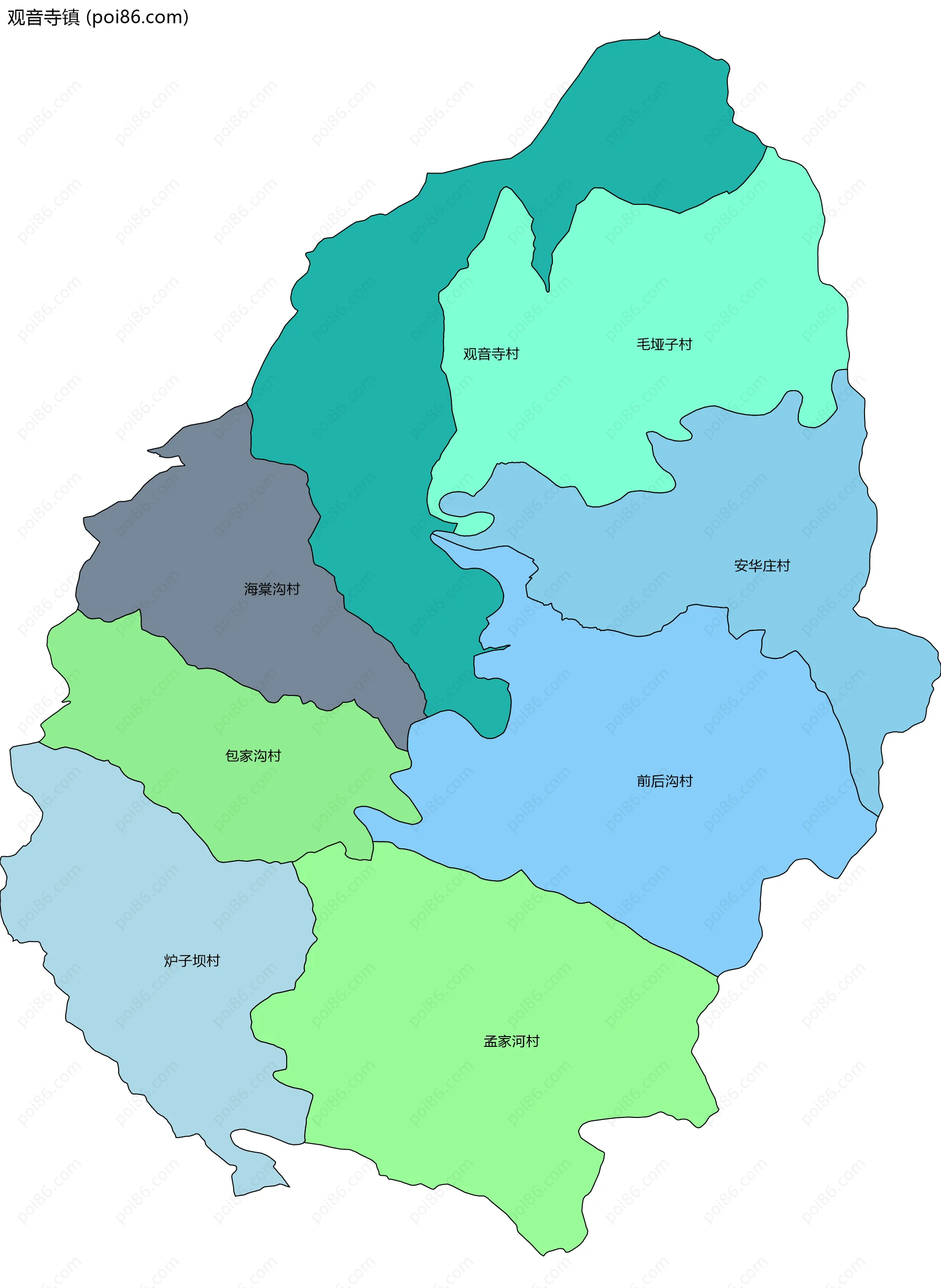观音寺镇边界地图(五级行政区划)