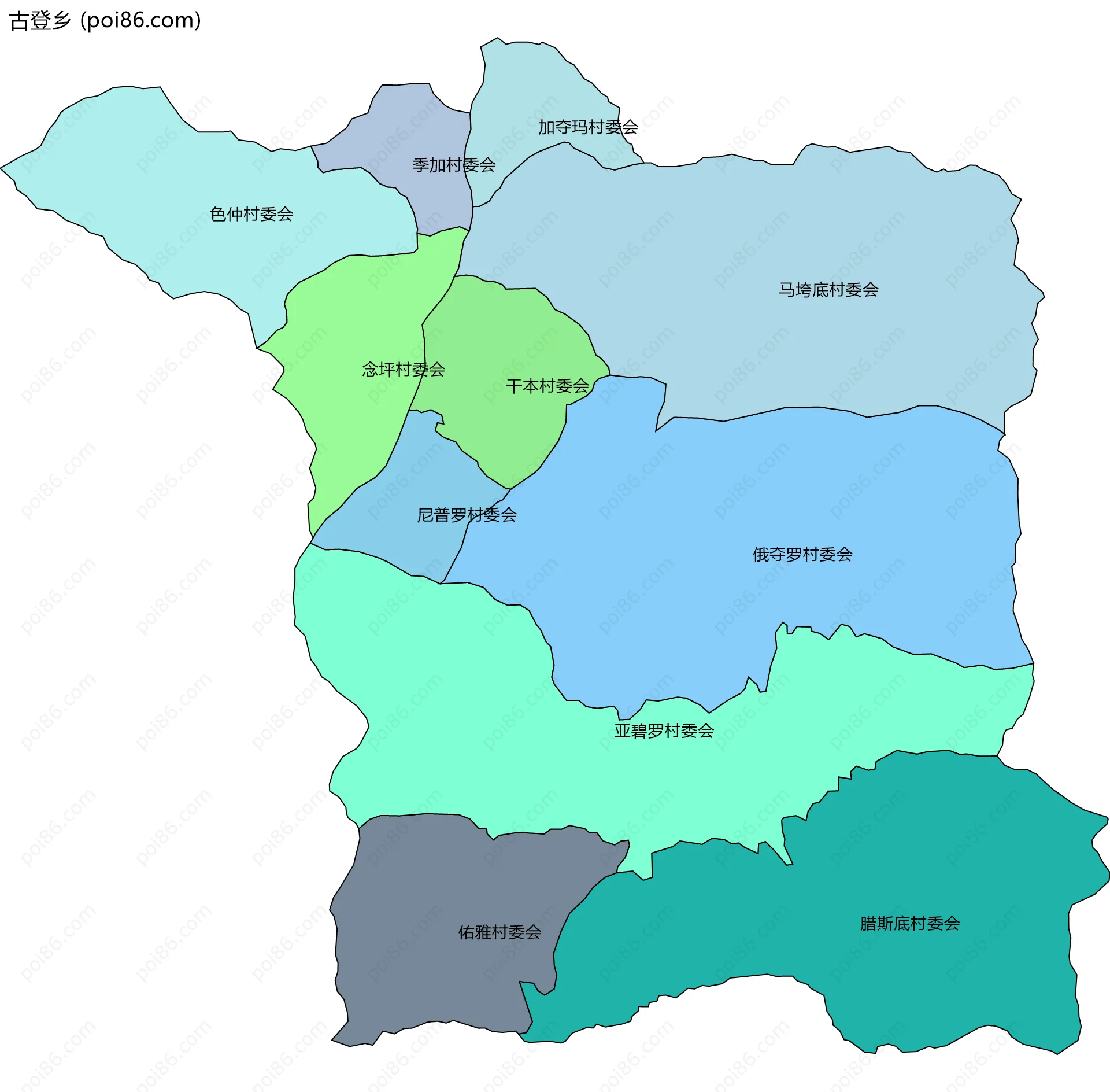古登乡边界地图(五级行政区划)