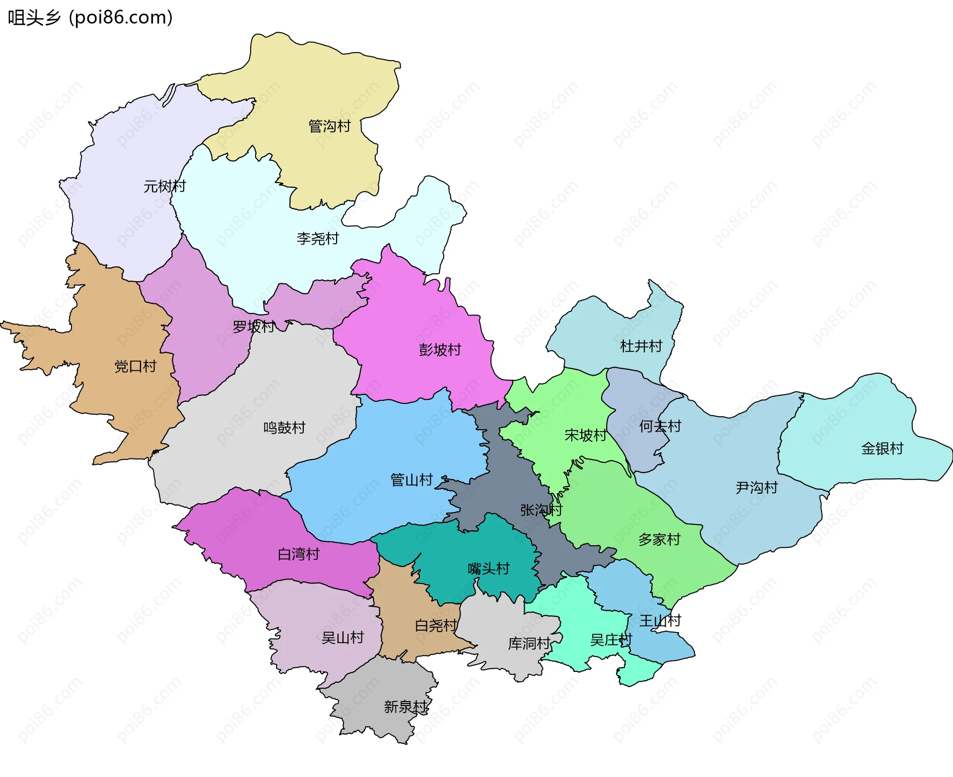 咀头乡边界地图(五级行政区划)