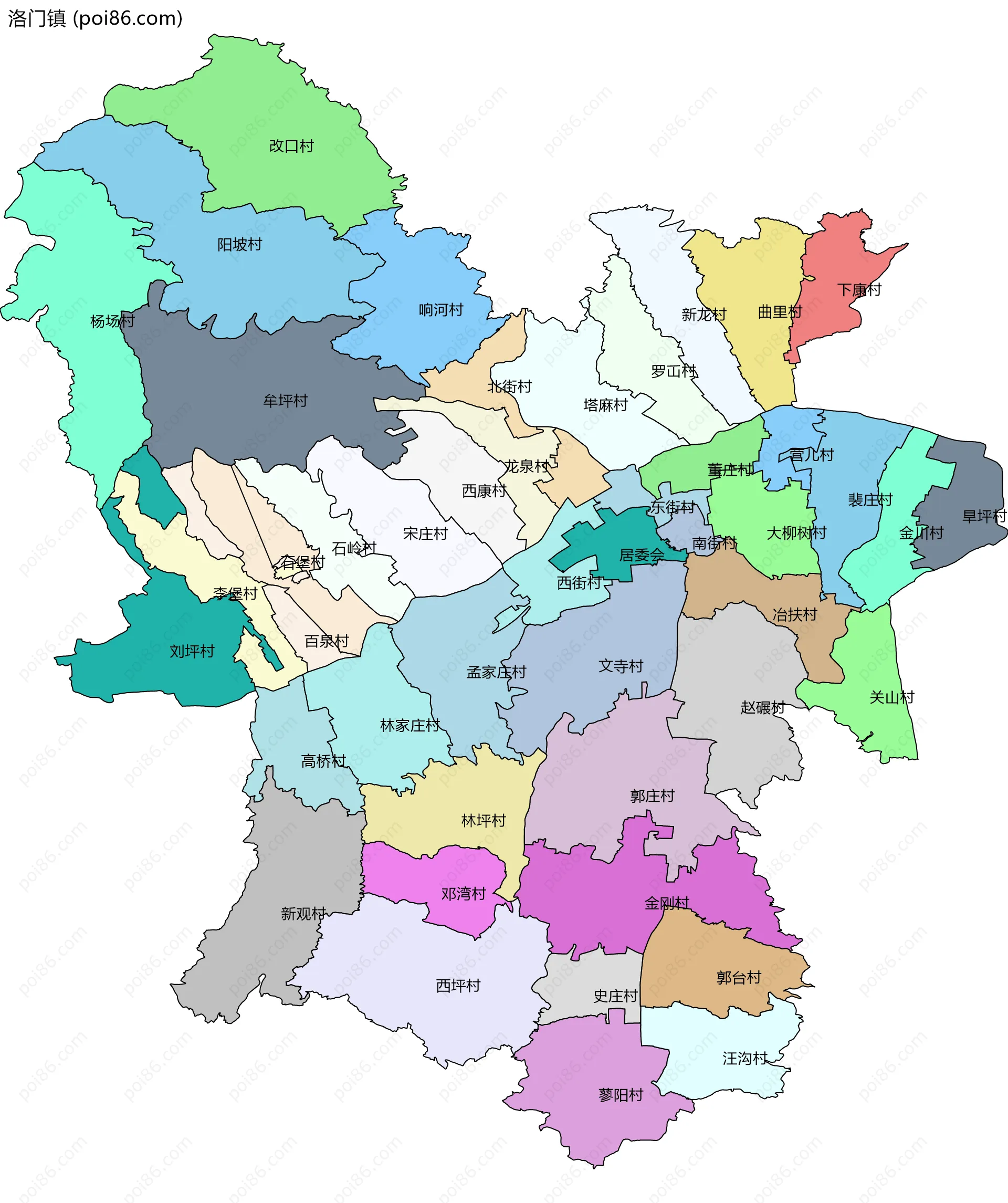 洛门镇边界地图(五级行政区划)