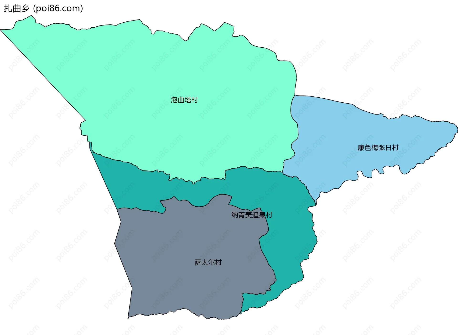 扎曲乡边界地图(五级行政区划)