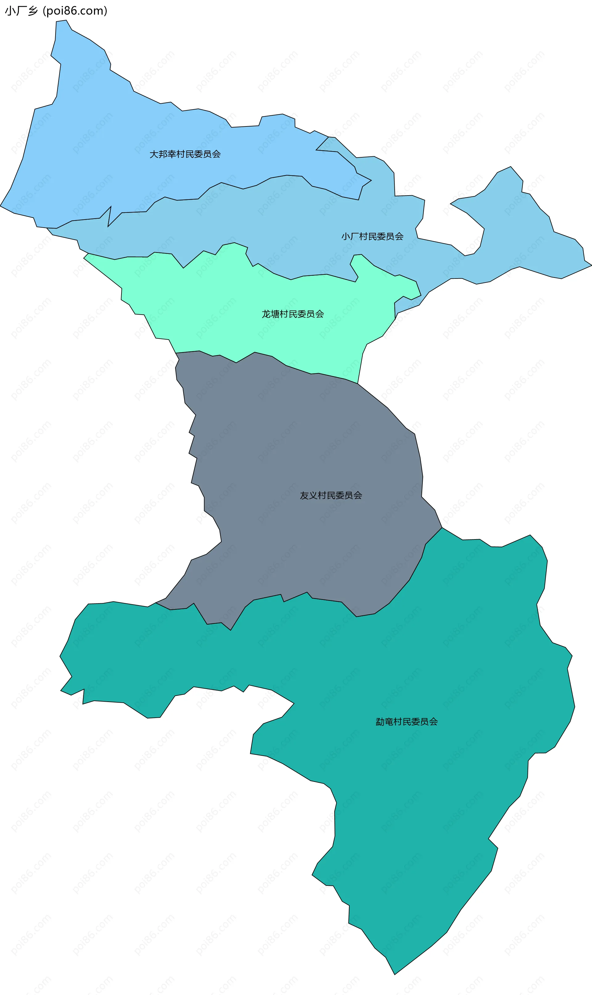 小厂乡边界地图(五级行政区划)