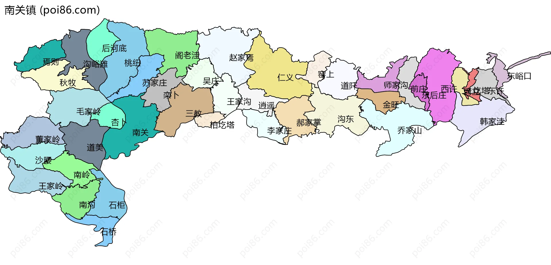 南关镇边界地图(五级行政区划)