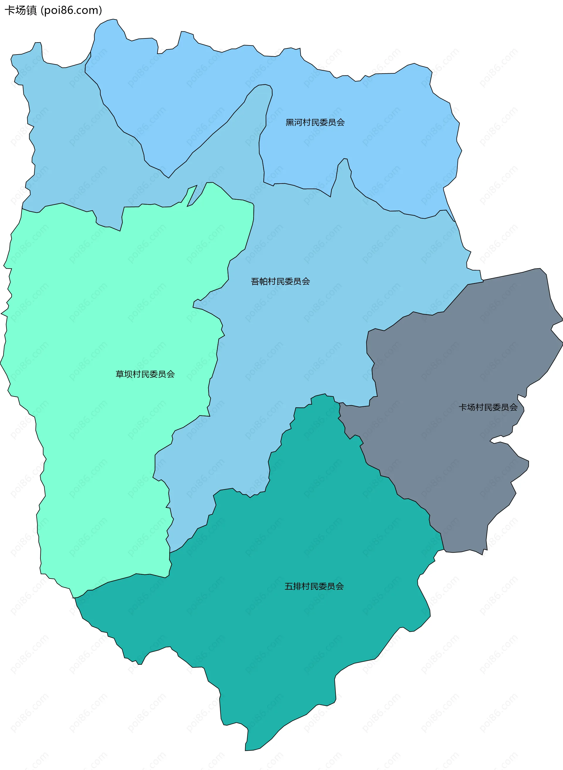 卡场镇边界地图(五级行政区划)