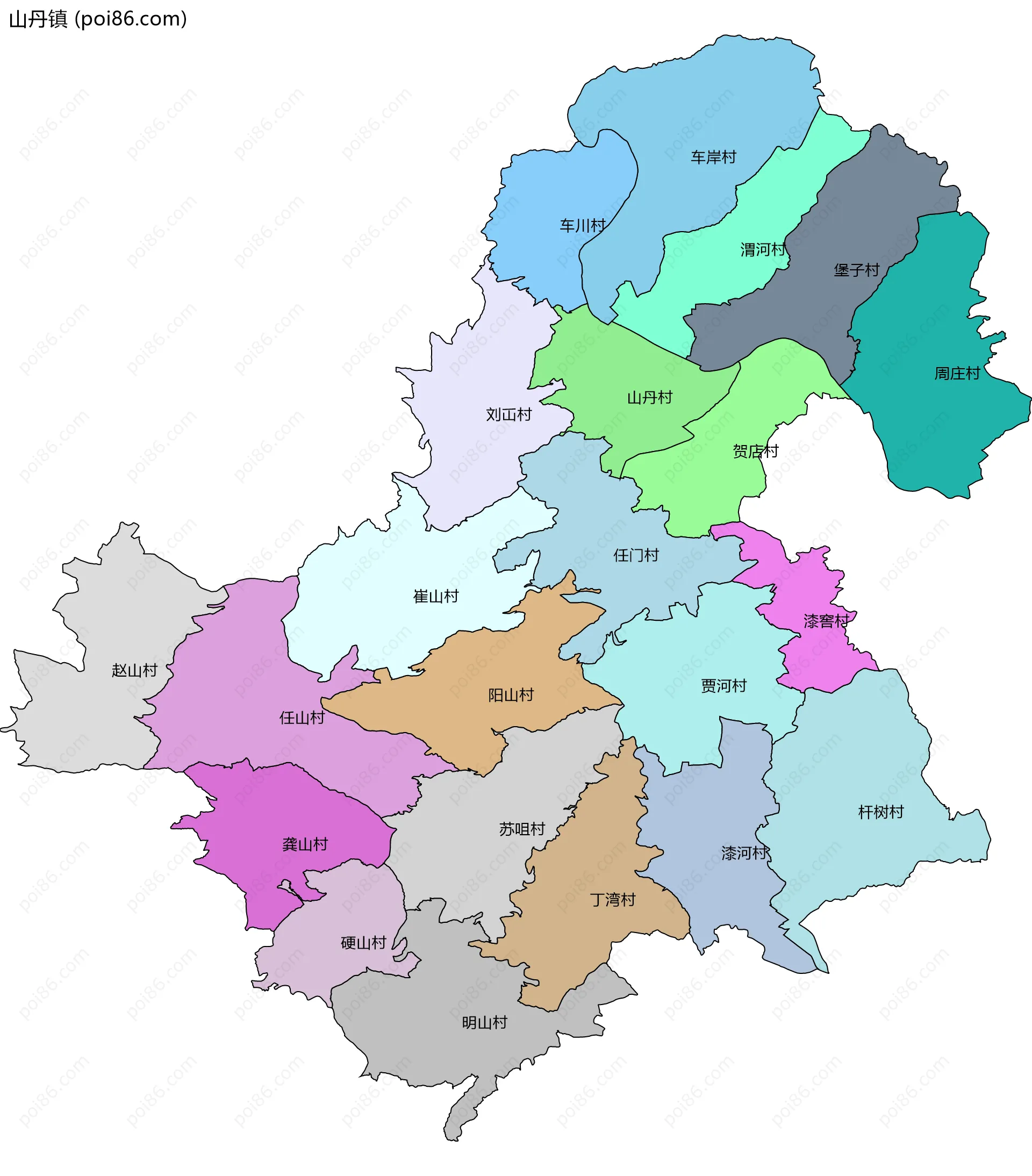 山丹镇边界地图(五级行政区划)