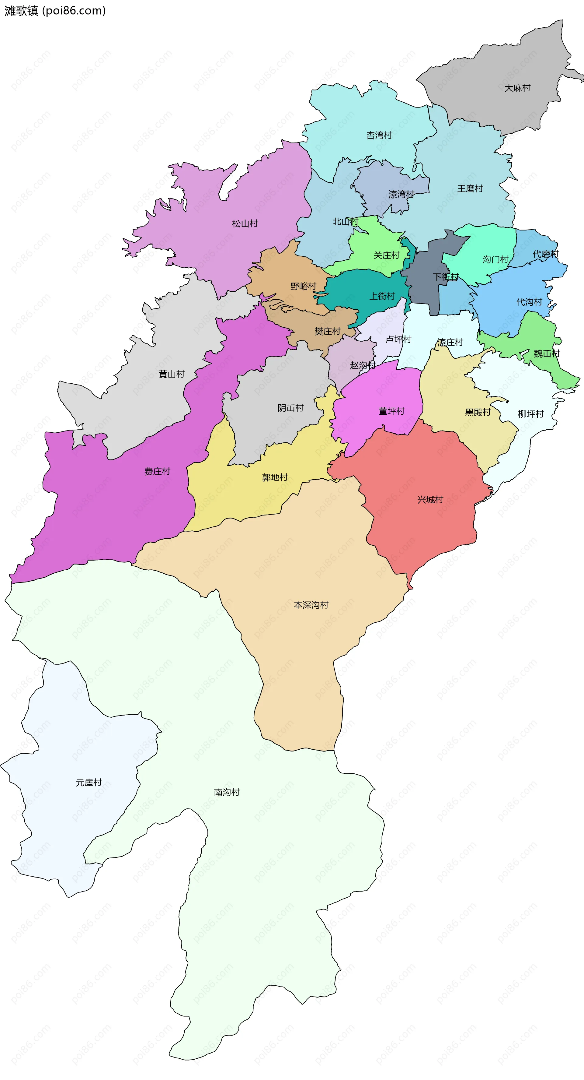 滩歌镇边界地图(五级行政区划)