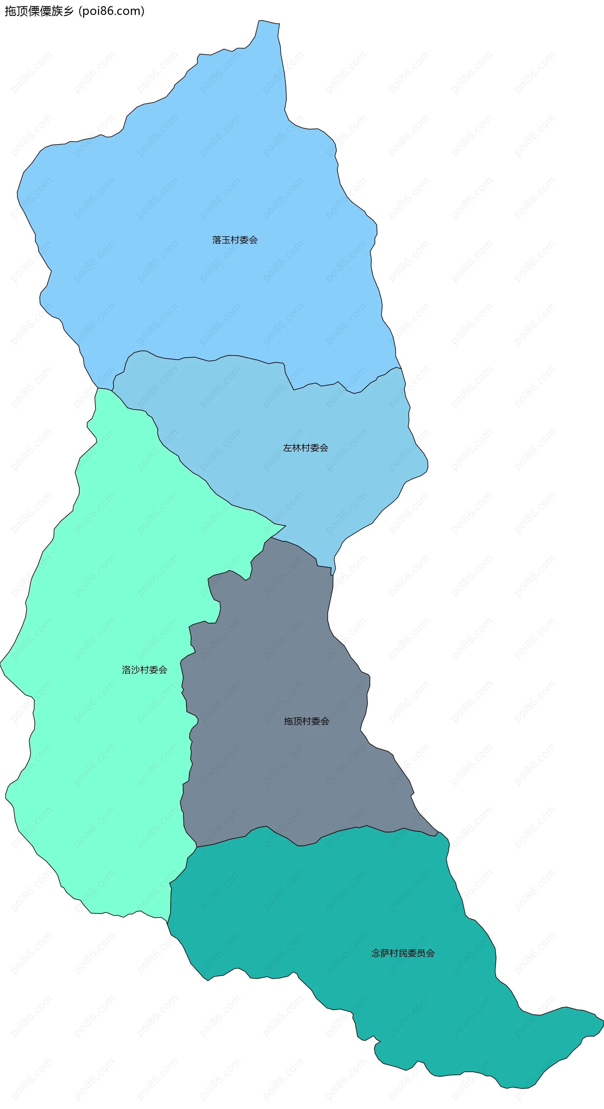 拖顶傈僳族乡边界地图(五级行政区划)