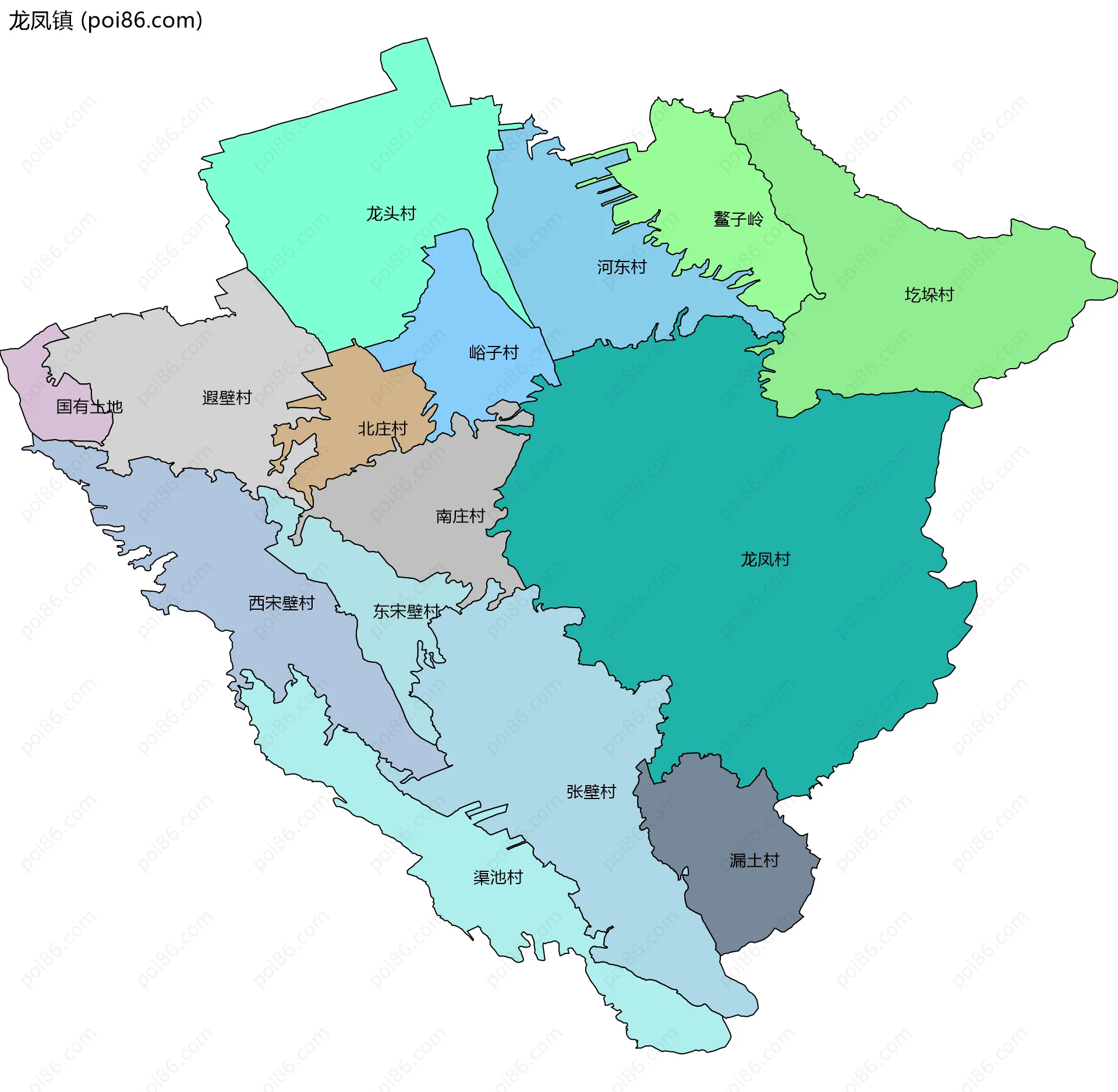 龙凤镇边界地图(五级行政区划)