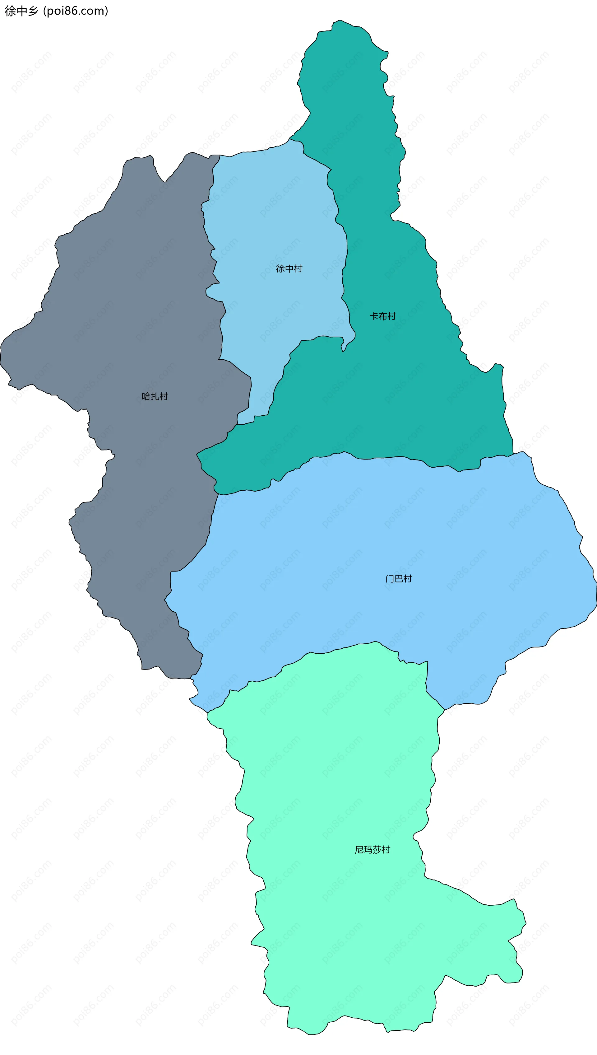 徐中乡边界地图(五级行政区划)