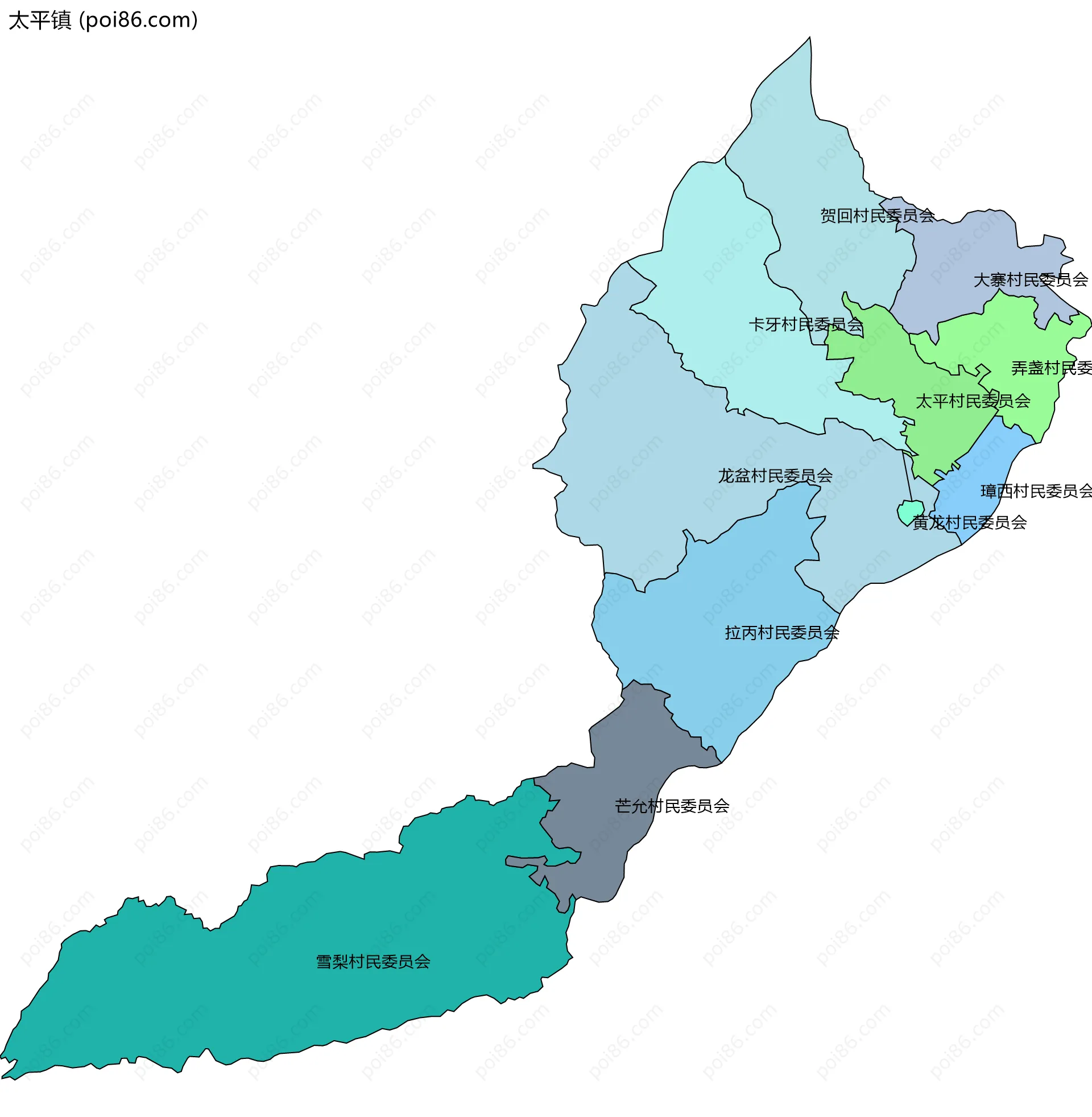 太平镇边界地图(五级行政区划)
