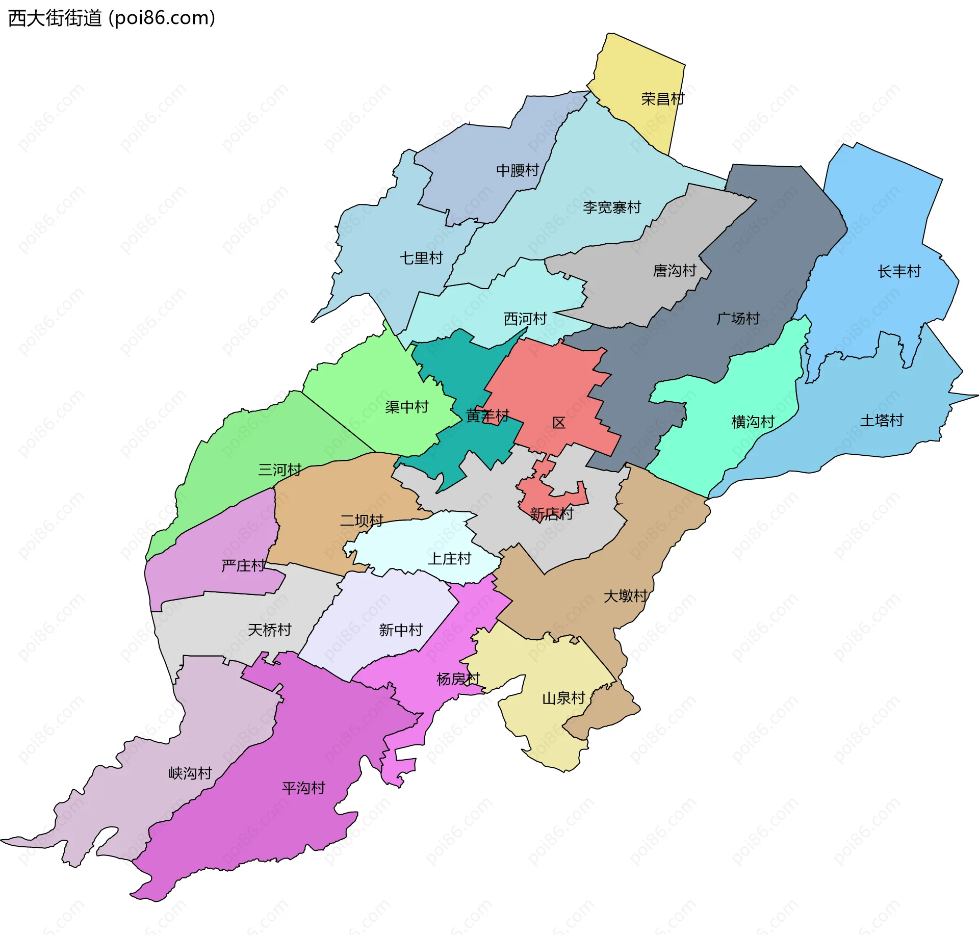 西大街街道边界地图(五级行政区划)