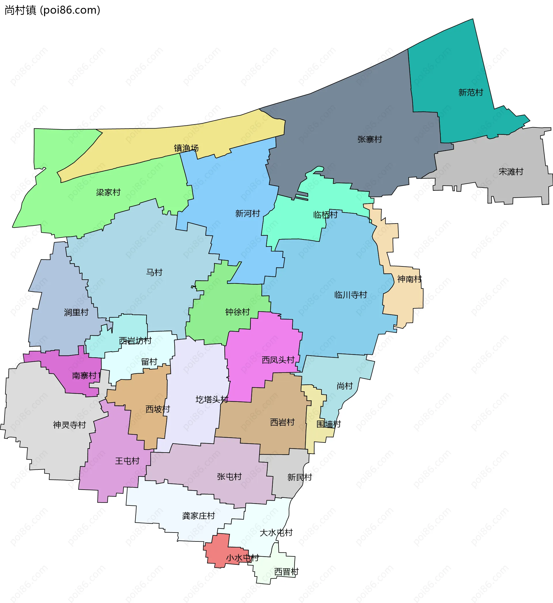 尚村镇边界地图(五级行政区划)