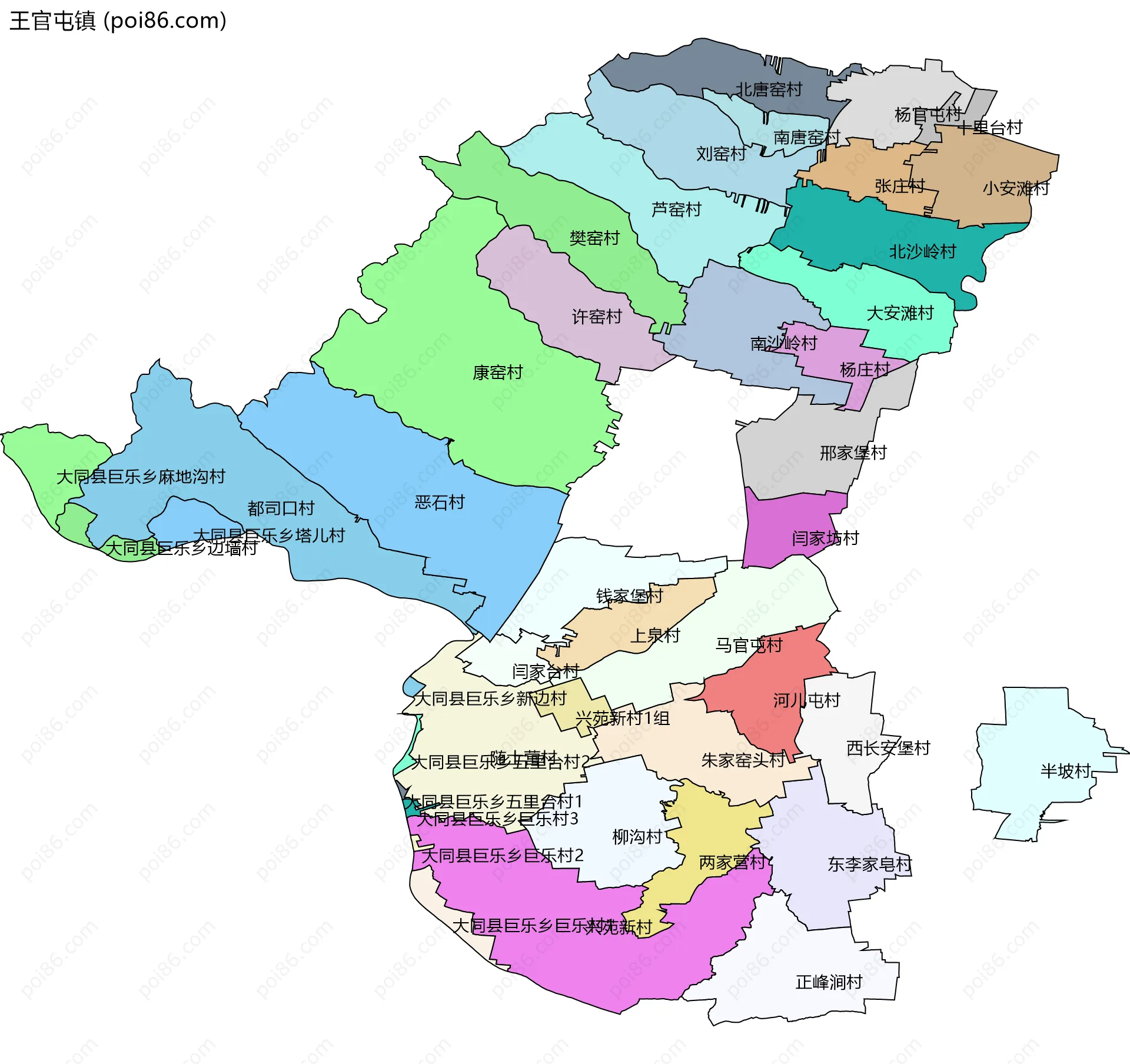 王官屯镇边界地图(五级行政区划)